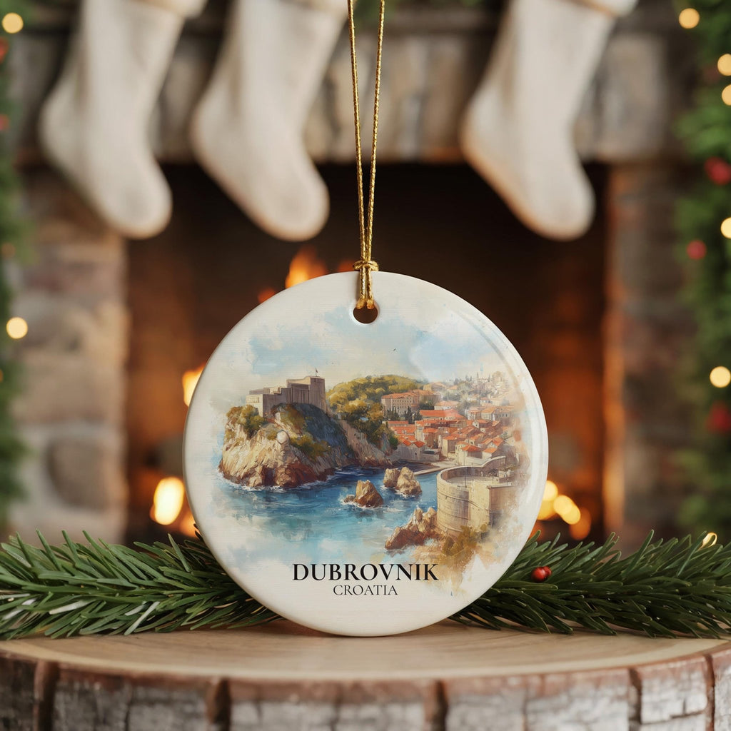 Dubrovnik Croatia Personalized Watercolor Ornament, Custom Ceramic Christmas gift, Travel Keepsake - CuteBeePix