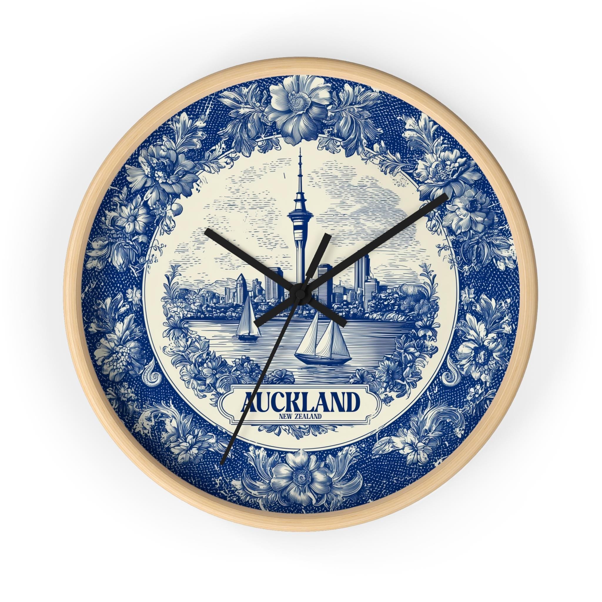 Auckland New Zealand Wall Clock, Delf style Home Decor, Vintage City Travel Keepsake Art