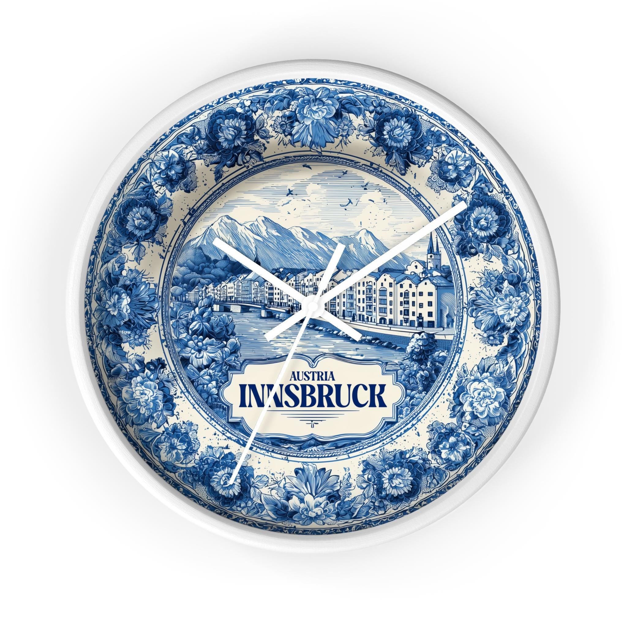Innsbruck Austria Wall Clock, Delf style Home Decor, Vintage City Travel Keepsake Art