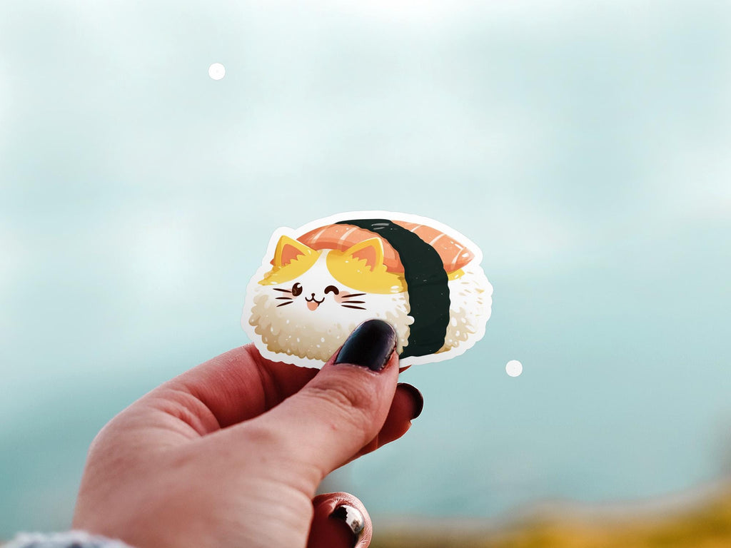 Kawaii Cat Sushi Sticker: Waterproof Vinyl Decal for Laptop & Tumbler