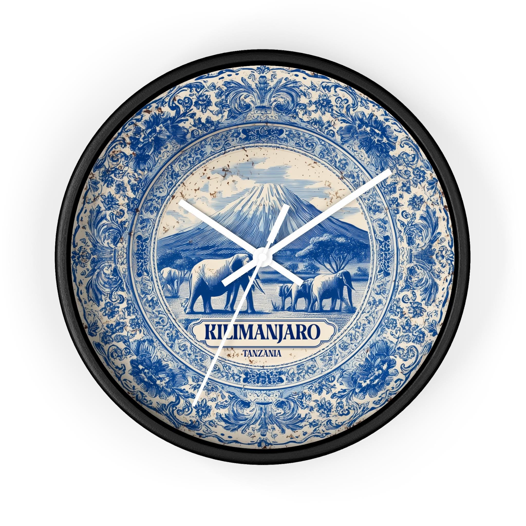 Kilimanjaro Tanzania Wall Clock, Delf style Home Decor, Vintage City Travel Keepsake Art