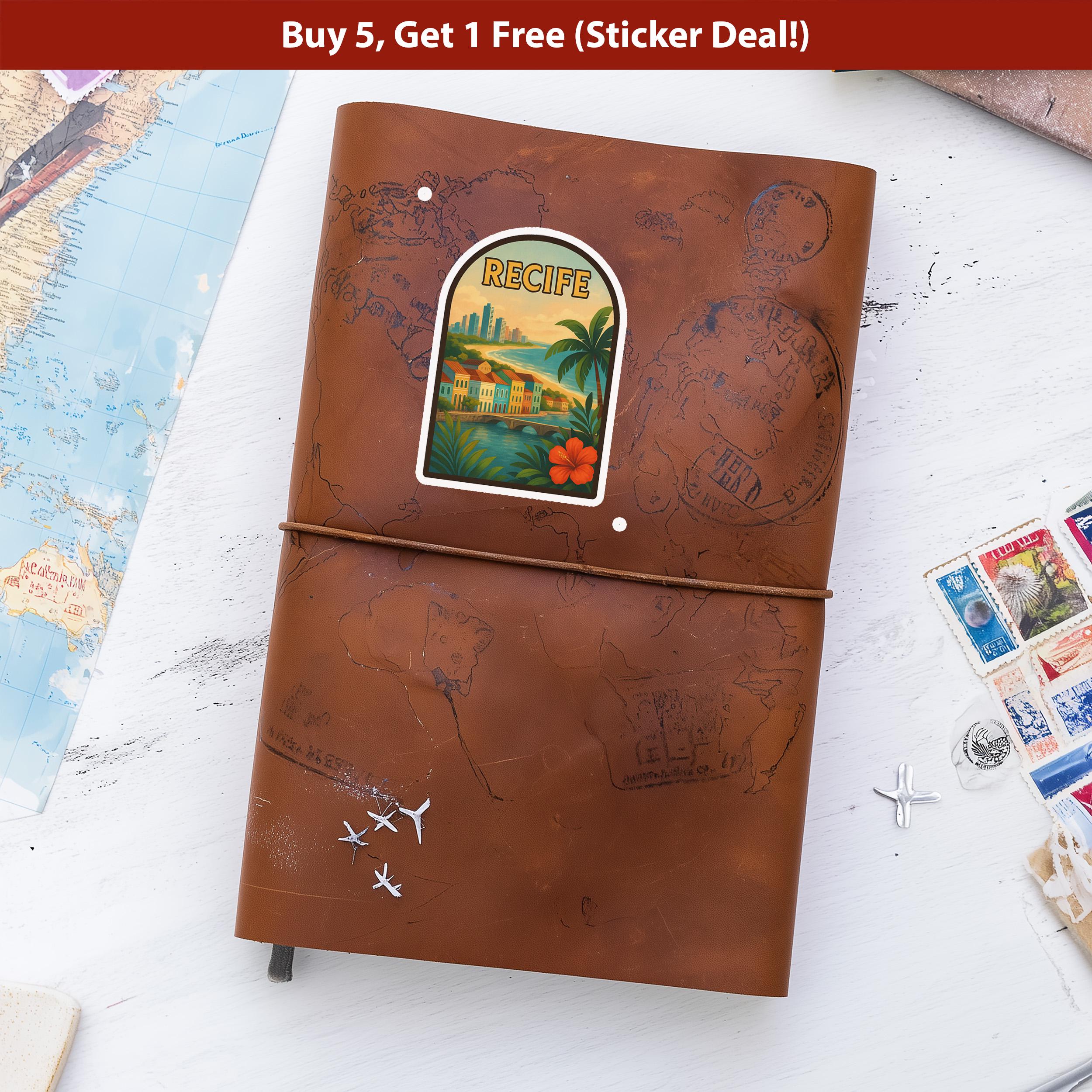 Recife Brazil Sticker, Vintage City Vinyl Decal, Retro Travel Lover Collection, Journal Scrapbook