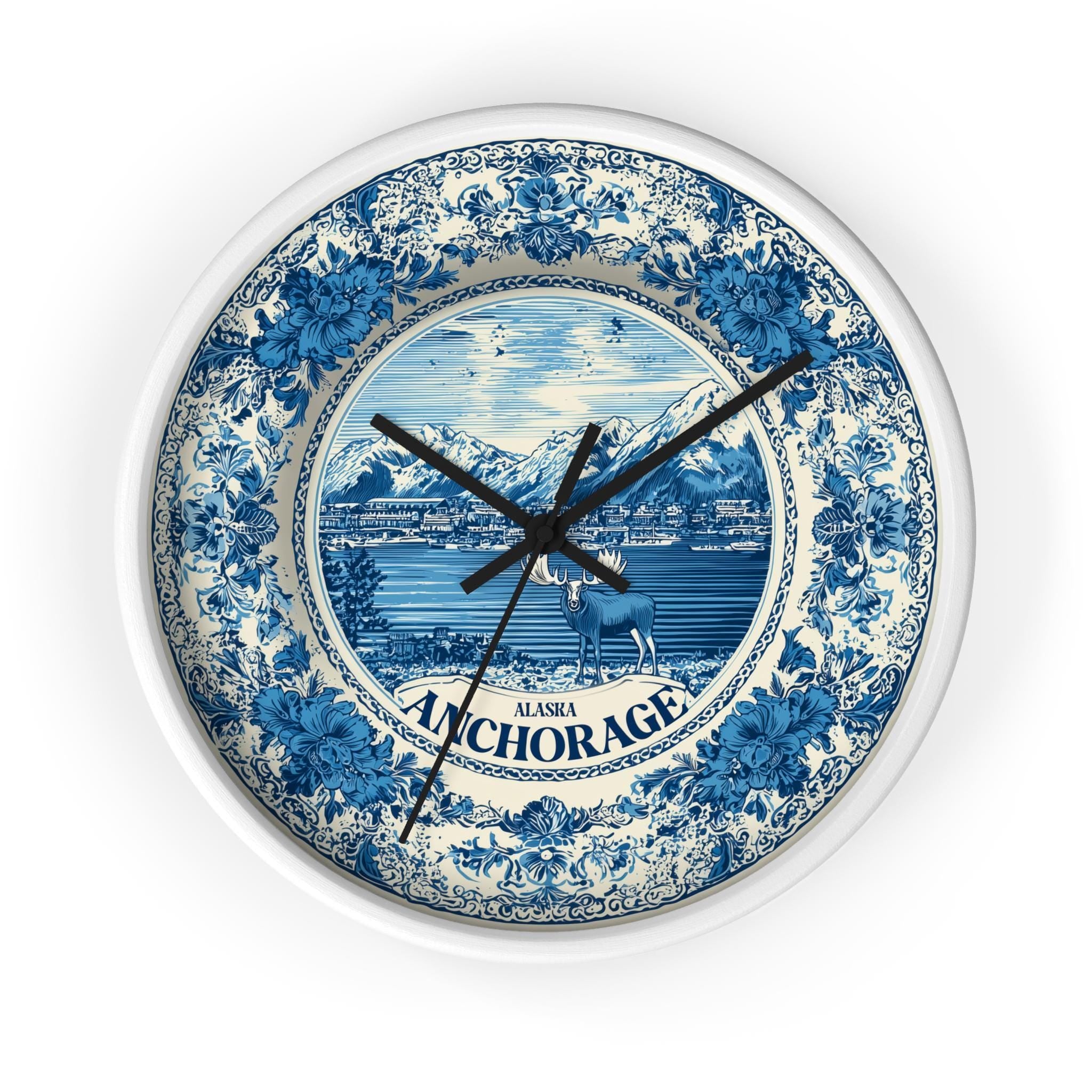Anchorage Alaska Wall Clock, Delf style Home Decor, Vintage City Travel Keepsake Art