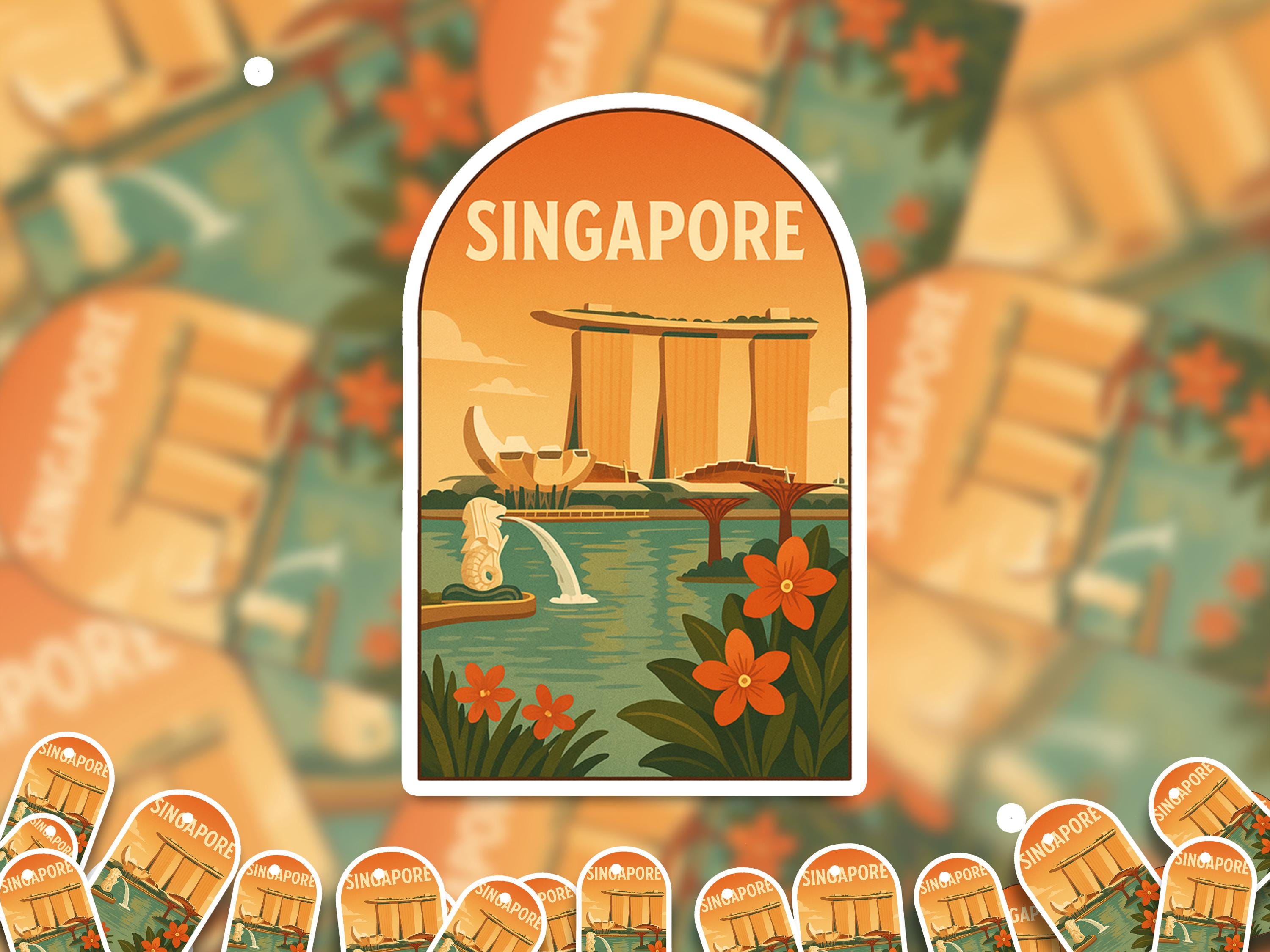 Singapore Sticker, Vintage City Vinyl Decal, Retro Travel Lover Collection, Journal Scrapbook
