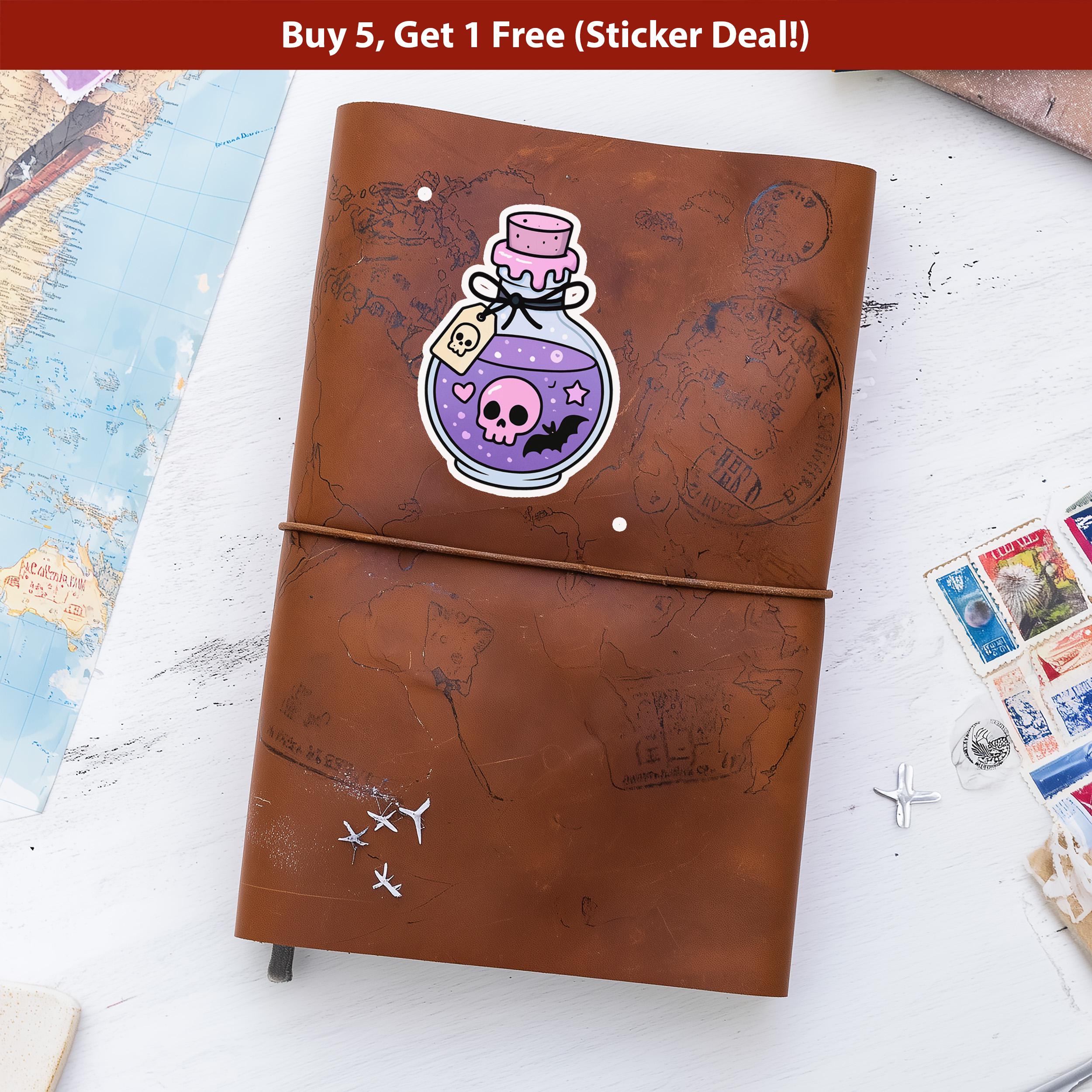 Kawaii Pastel Potion Sticker, Cute Witchy Bottle Decal, Magical Halloween Goth Vinyl