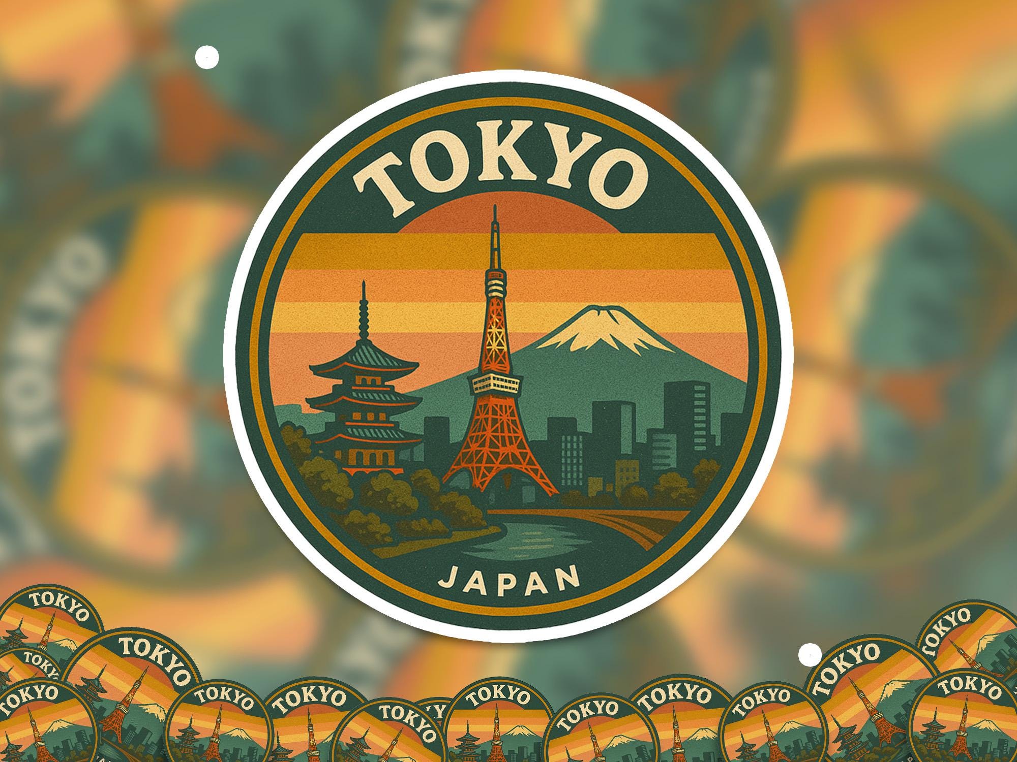 Tokyo Fuji Mt Kiss-Cut Vinyl, Waterproof Decal, Retro Travel Lover Collection