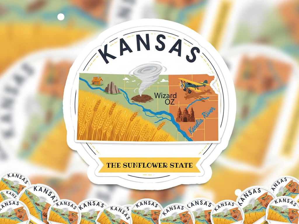 Kansas State Sticker, USA Kiss-Cut Vinyl, Landmark Waterproof Decal, United States Travel Collection