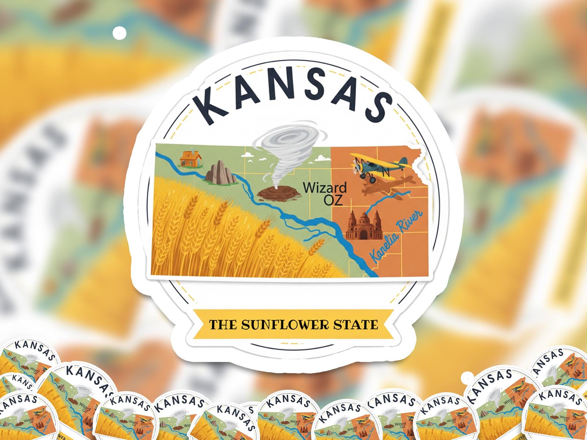 Kansas State Sticker, USA Kiss-Cut Vinyl, Landmark Waterproof Decal, United States Travel Collection