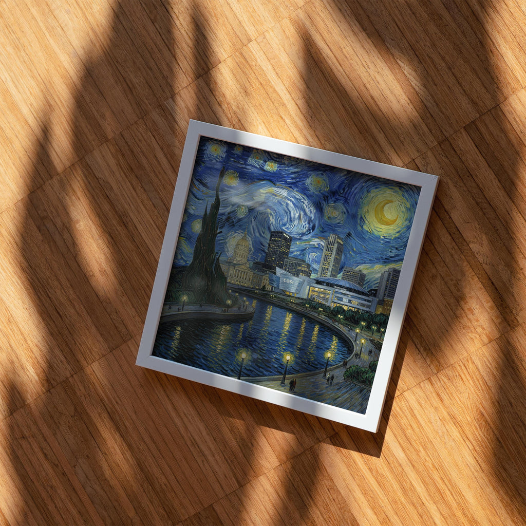 Columbus Ohio Starry Night Wall Art, Van Gogh Print, Travel Gift Home Decor