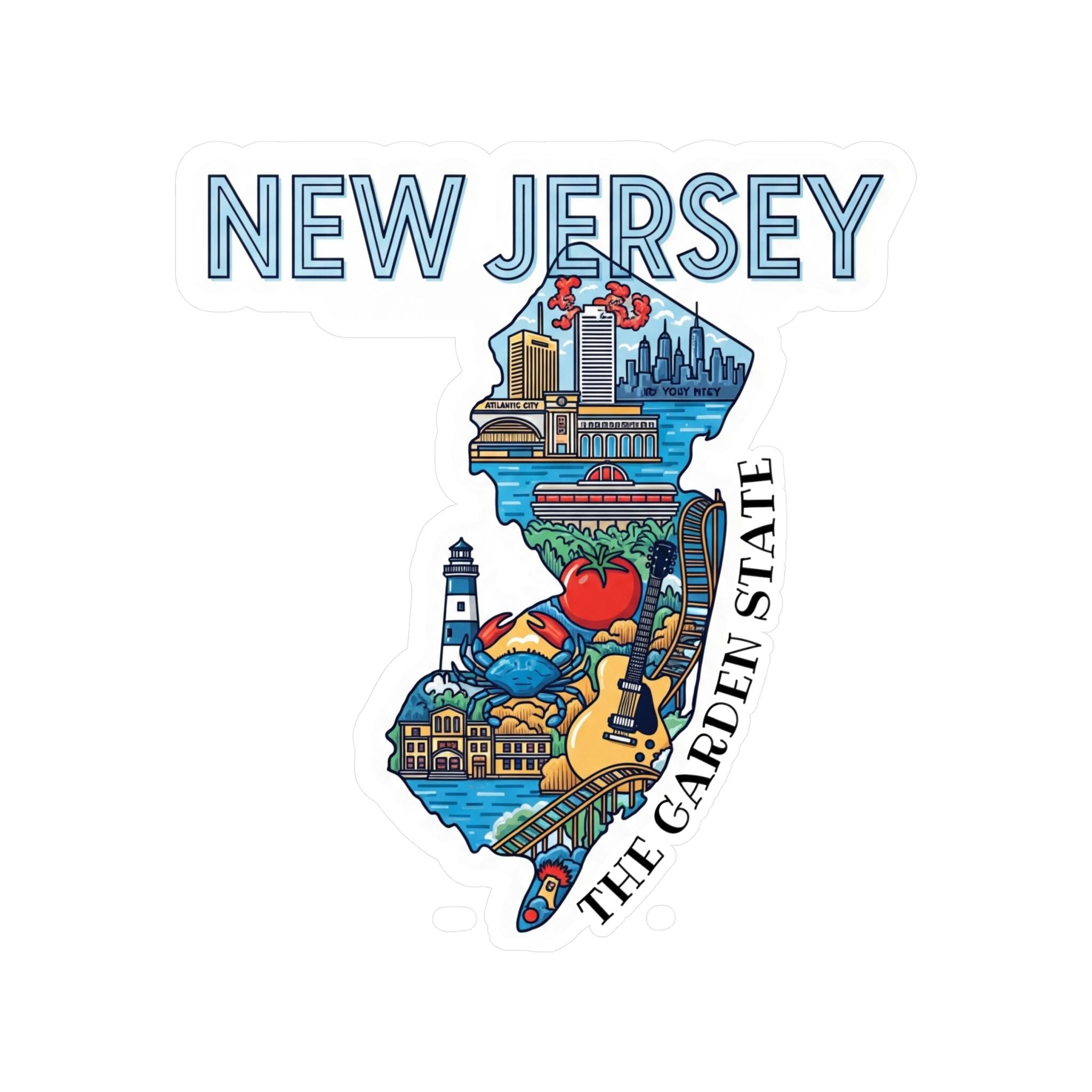 New Jersey State Sticker, USA Kiss-Cut Vinyl, Landmark Waterproof Decal, United States Travel Collection