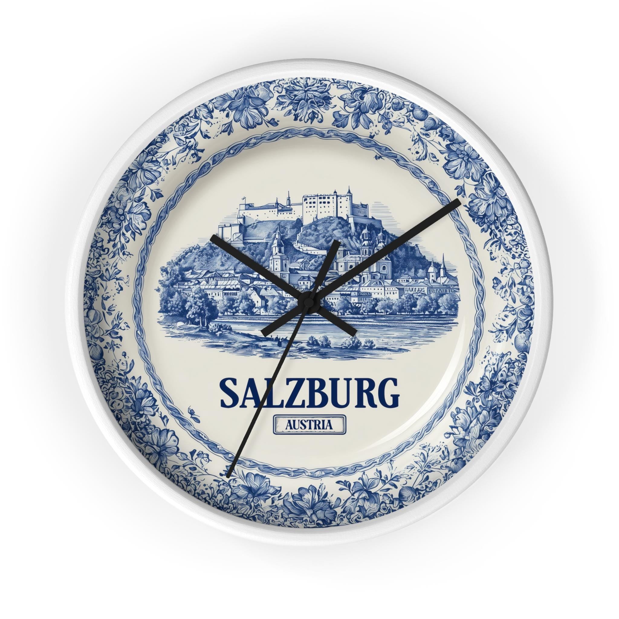 Salzburg Austria Wall Clock, Delf style Home Decor, Vintage City Travel Keepsake Art