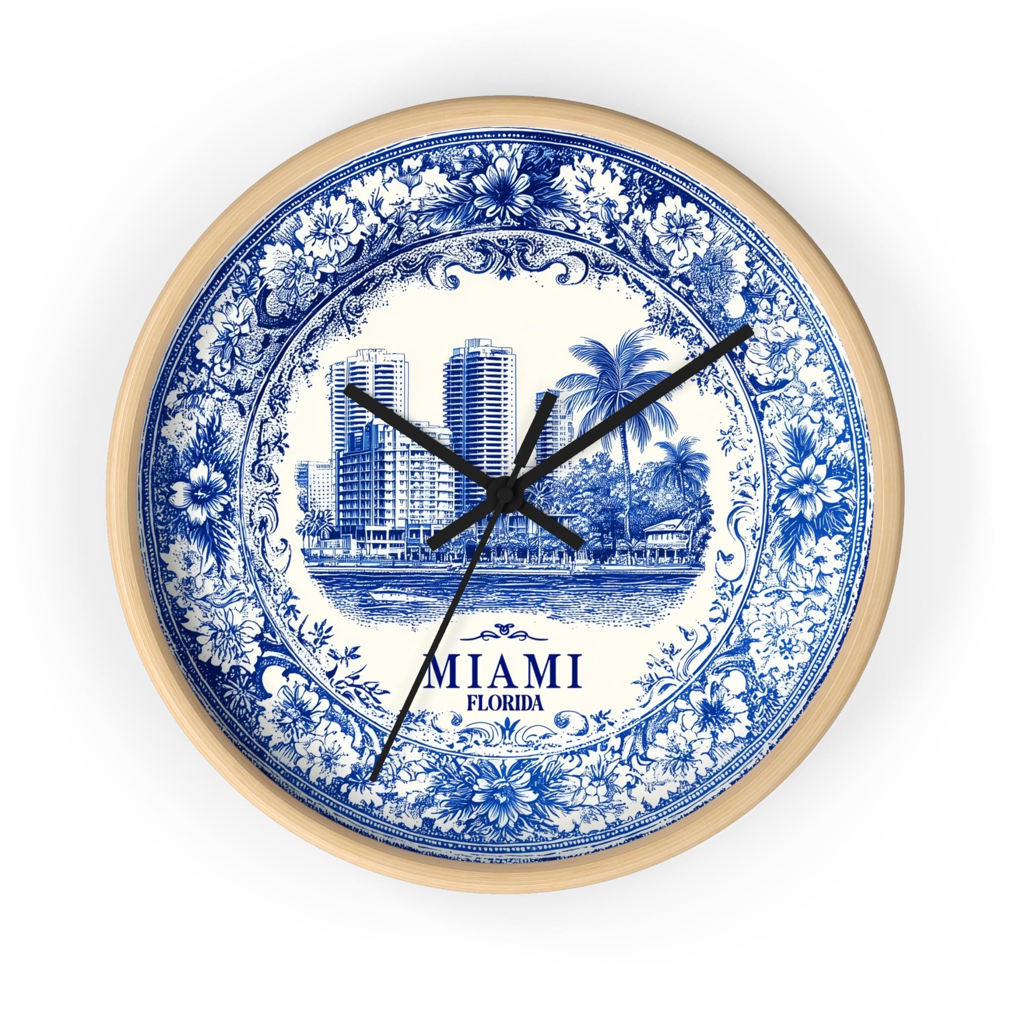 Miami Florida Wall Clock, Delf style Home Decor, Vintage City Travel Keepsake Art