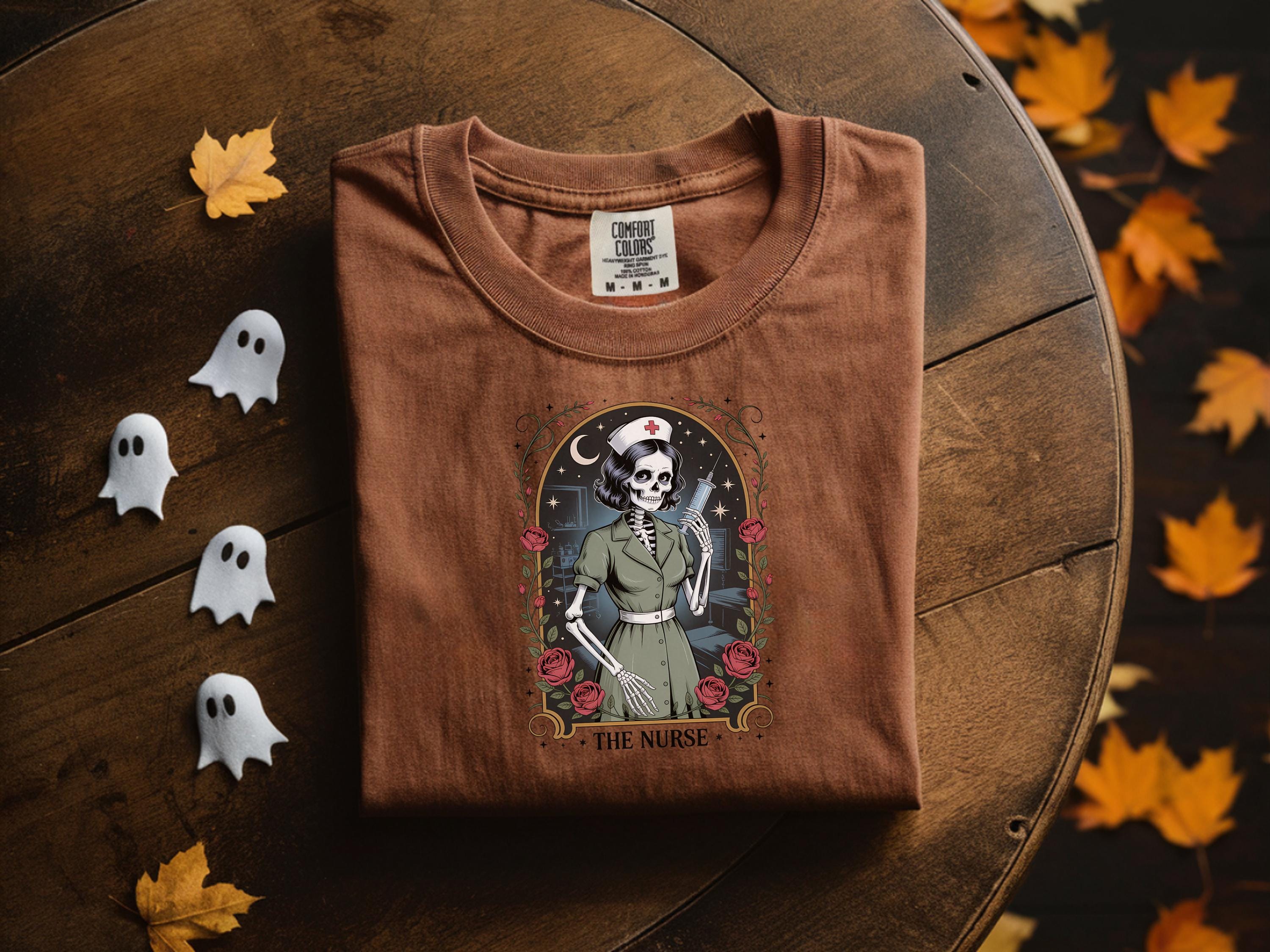 The Nurse Skeleton Halloween Shirt, Vintage Spooky Nurse Sweatshirt, Gothic Medical Tee Halloween Shirt Gift for nurse, Cute ghosts