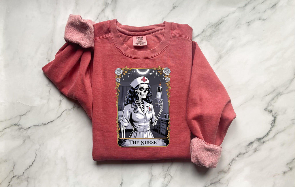 Halloween Nurse Skeleton Sweatshirt, Gothic Tarot Card Medical Pullover, Creepy RN Skull Top, Witchy Fall Aesthetic Shirt, Gift for Nurse