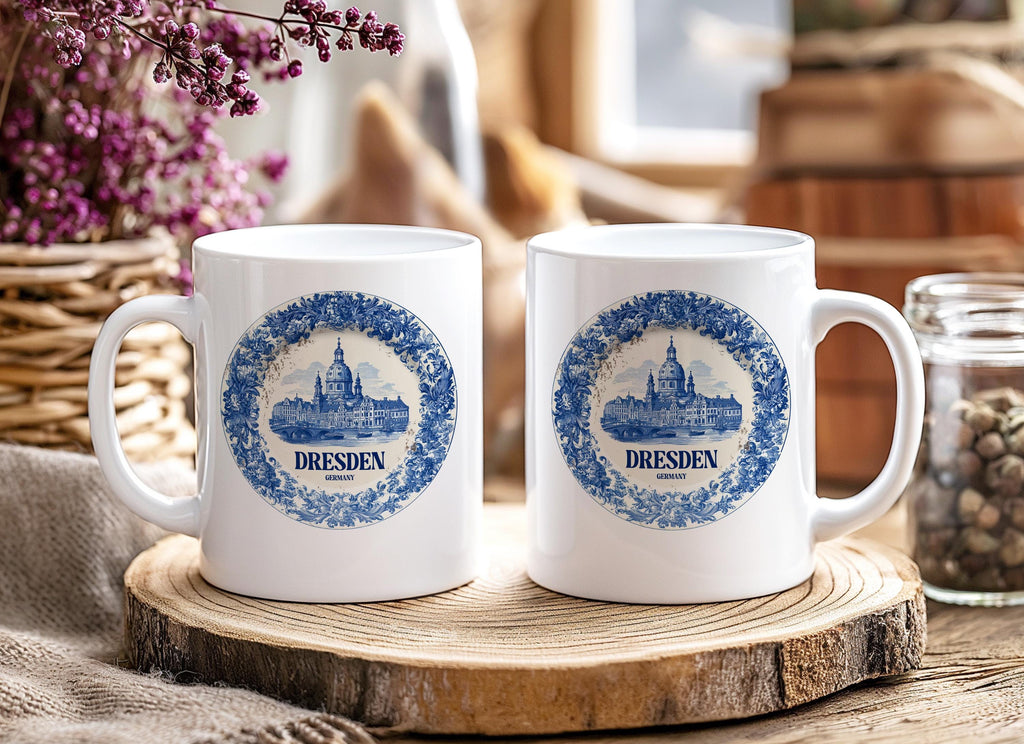 Dresden Germany Mug, Custom Delft Style cup, Personalized Vintage Travel City Gift