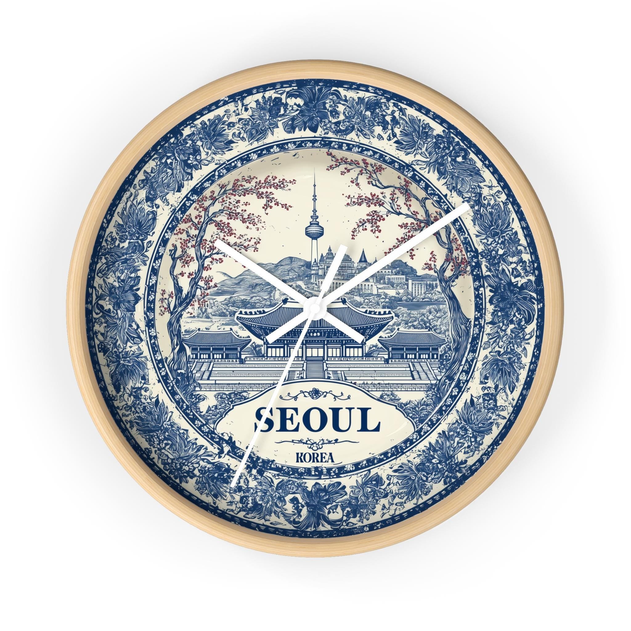 Seoul South Korea Wall Clock, Delf style Home Decor, Vintage City Travel Keepsake Art
