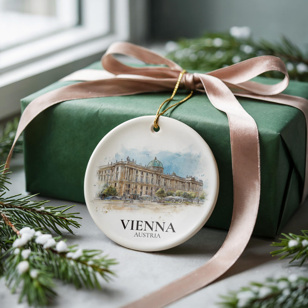 Vienna Austria Personalized Watercolor Ornament, Custom Ceramic Christmas gift, Travel Keepsake