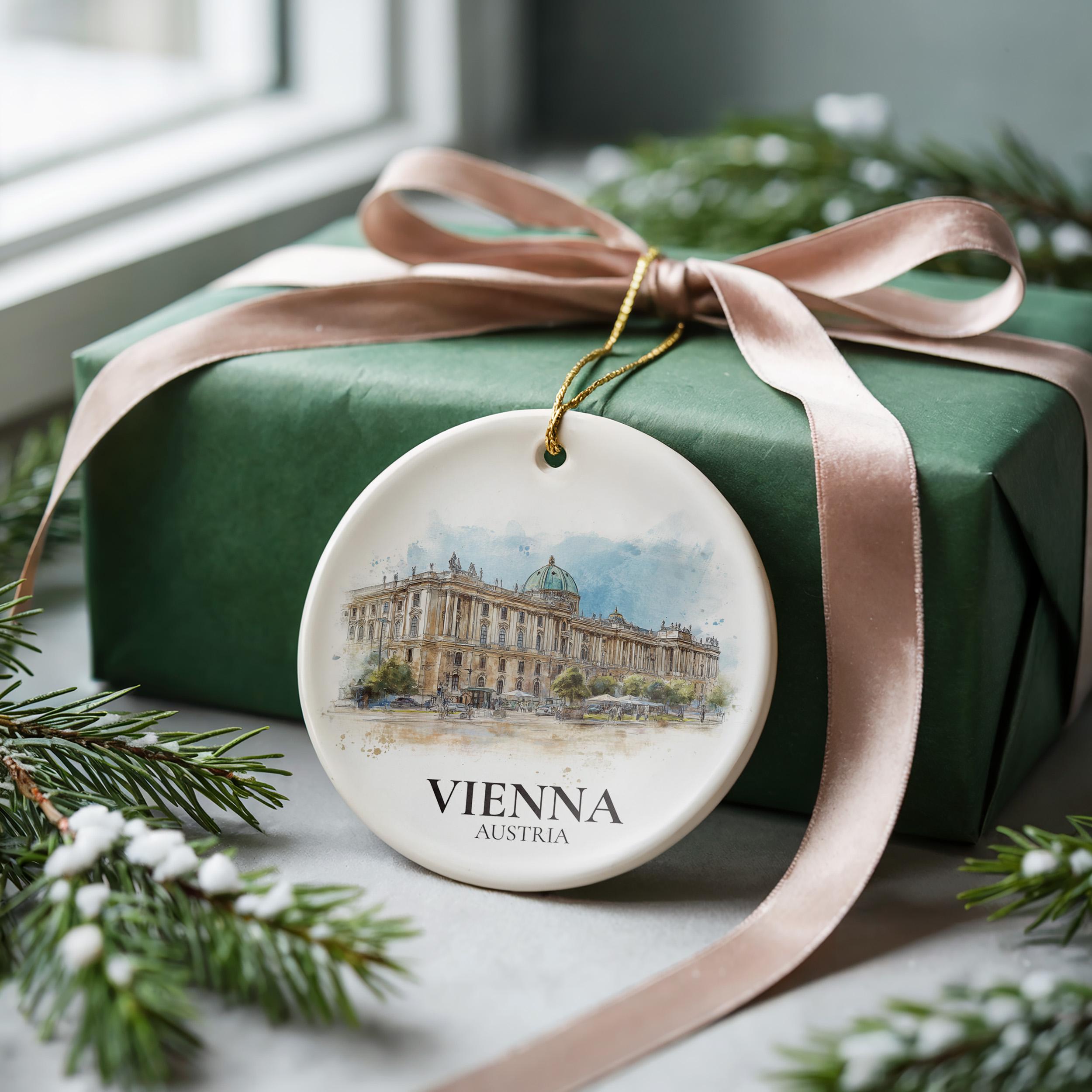 Vienna Austria Personalized Watercolor Ornament, Custom Ceramic Christmas gift, Travel Keepsake