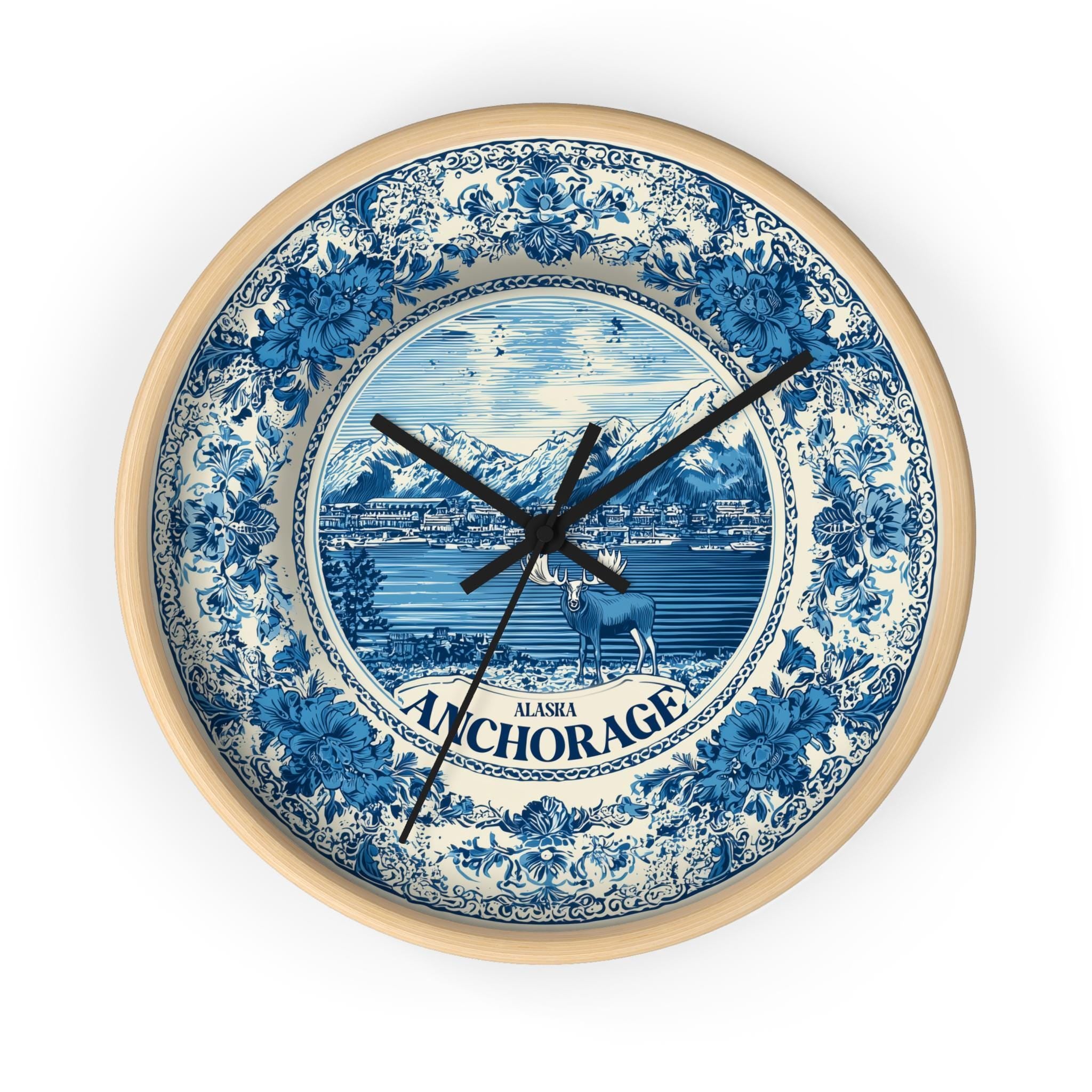 Anchorage Alaska Wall Clock, Delf style Home Decor, Vintage City Travel Keepsake Art
