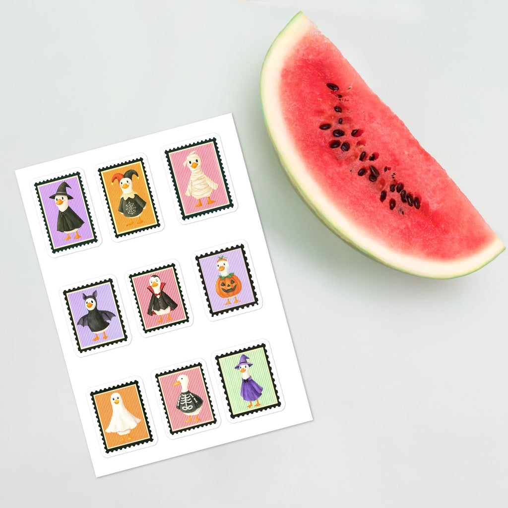 Silly Goose Halloween Sticker Stamp, Vintage Spooky Retro Decal, Glossy sticker sheet