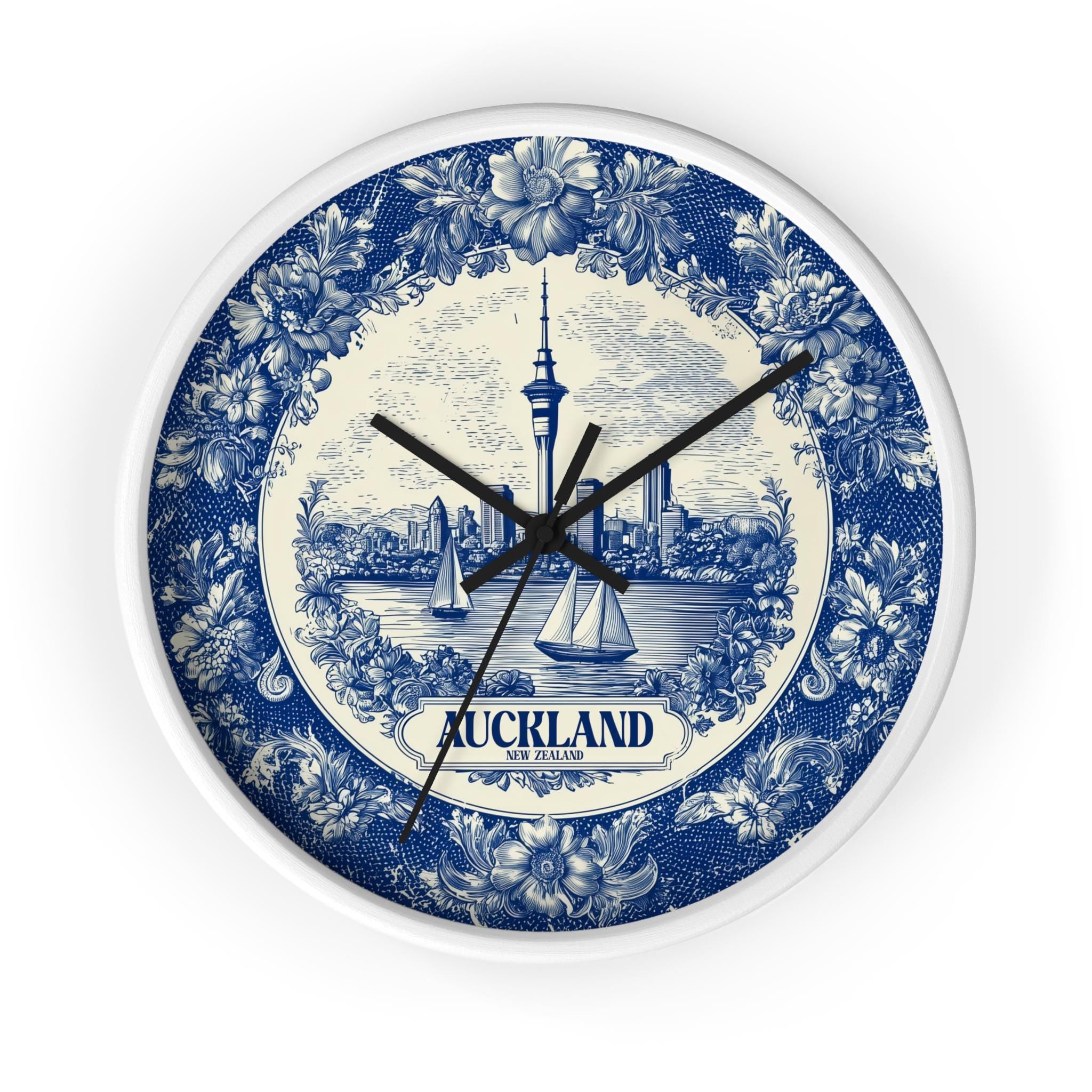 Auckland New Zealand Wall Clock, Delf style Home Decor, Vintage City Travel Keepsake Art