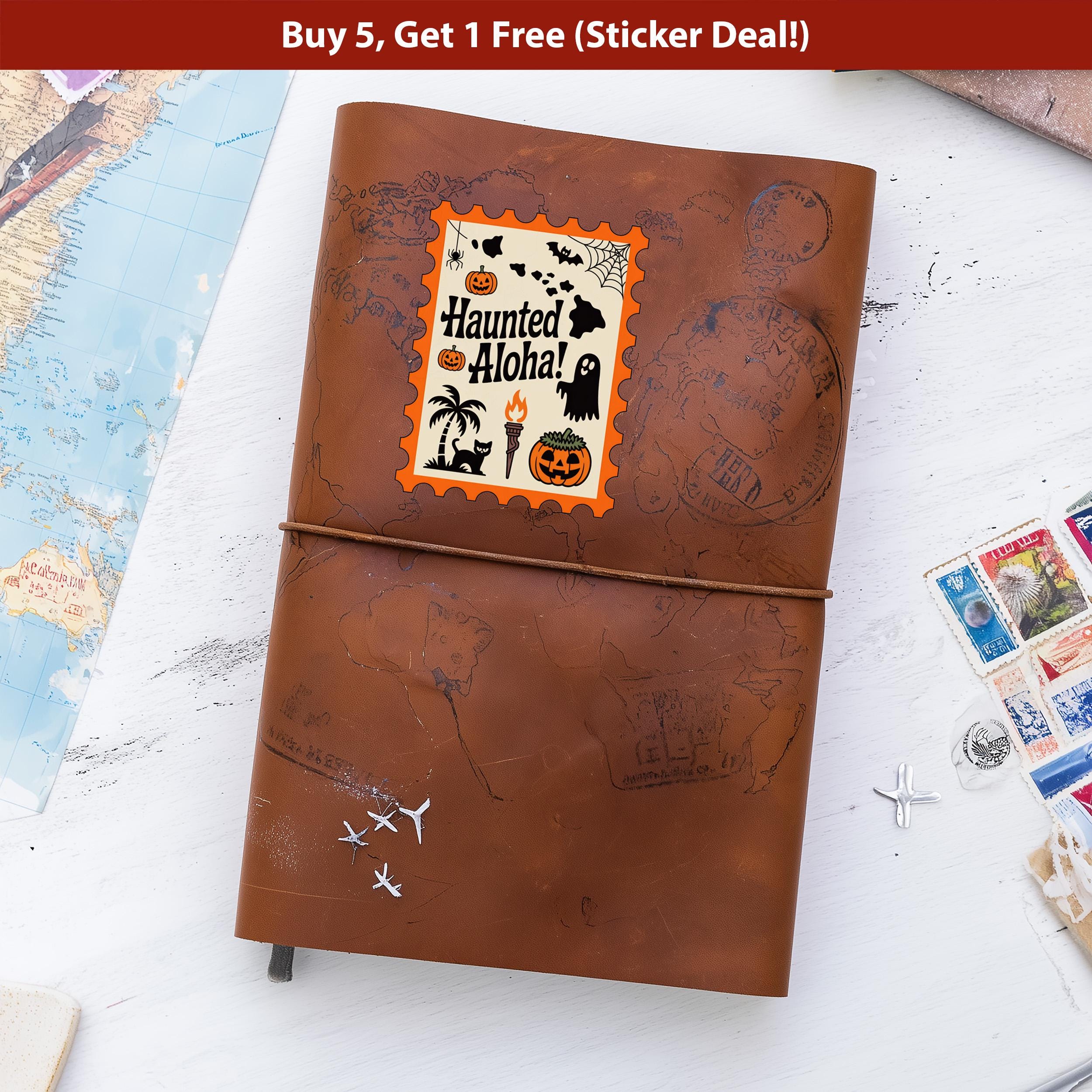 Hawaii Stamp Halloween Sticker, Spooky USA Kiss-Cut Vinyl, Waterproof Decal, United States Travel