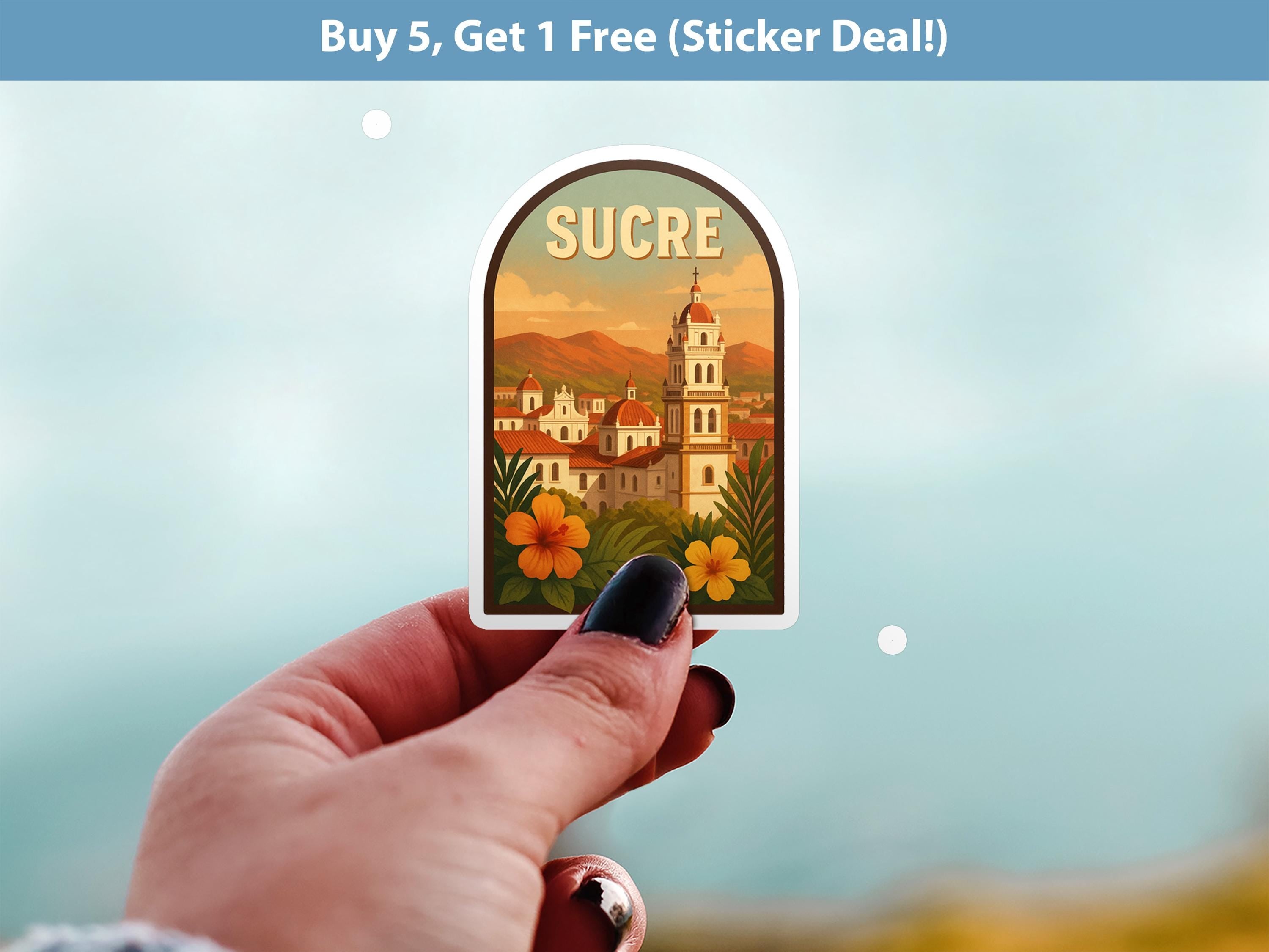 Sucre Bolivia Sticker, Vintage City Vinyl Decal, Retro Travel Lover Collection, Journal Scrapbook