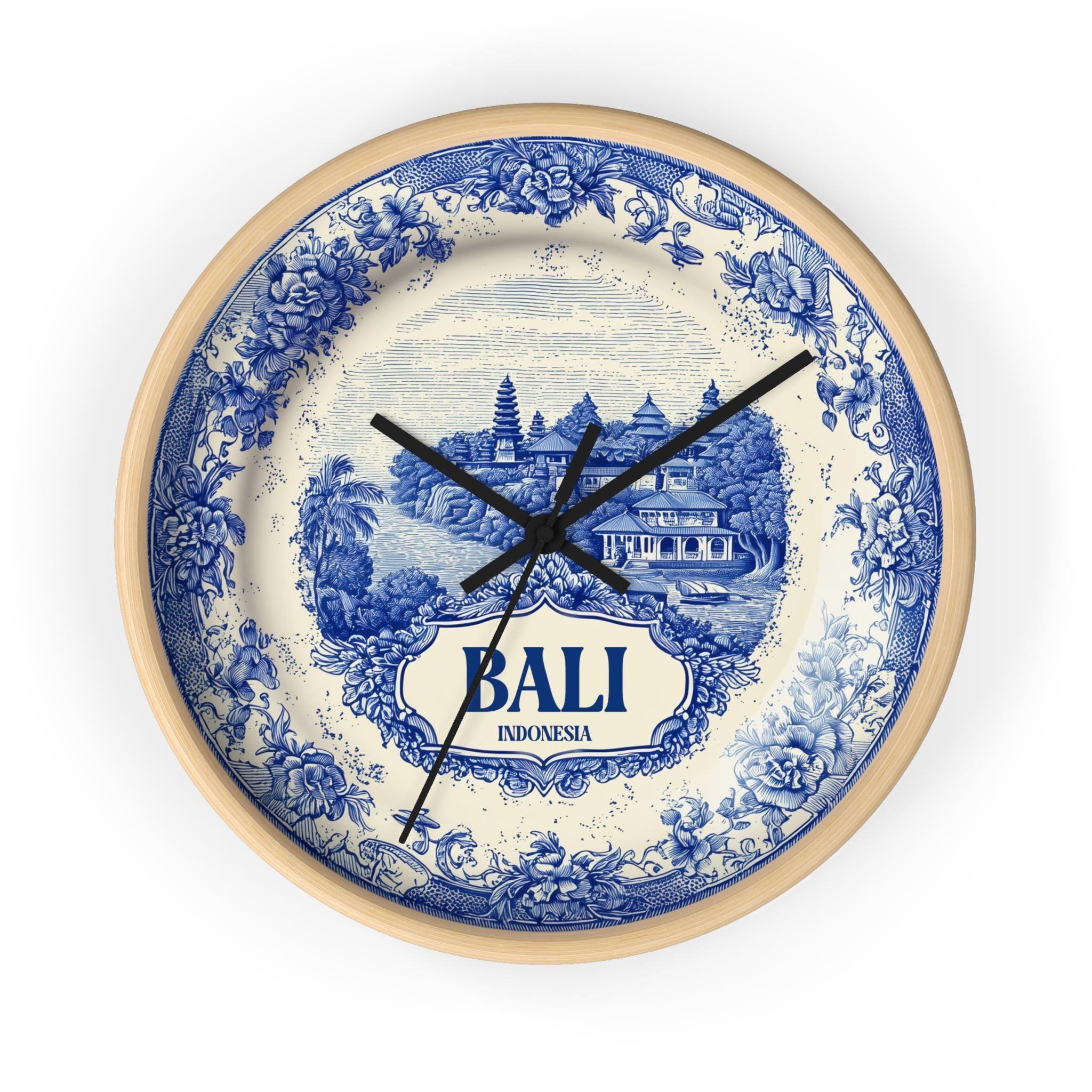 Bali Indonesia Wall Clock, Delf style Home Decor, Vintage City Travel Keepsake Art