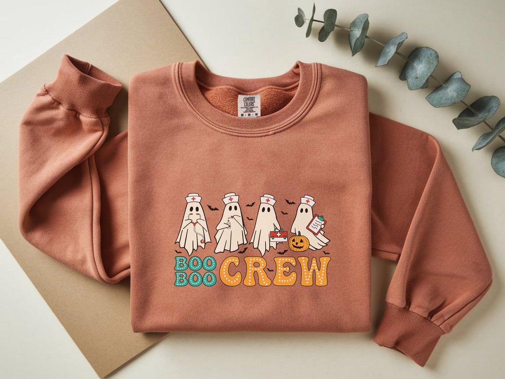 Boo Boo Crew Halloween Nurse Sweatshirt, Spooky RN Fall Top Cozy Autumn Pullover, Cute Retro Gift for Nurse