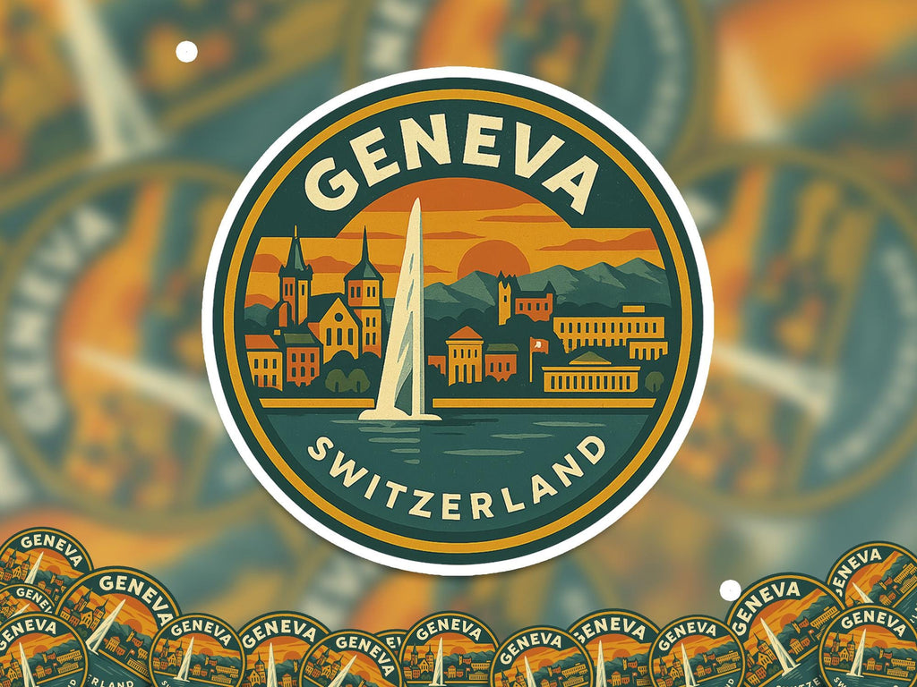 Geneva Switzerland Sticker Kiss-Cut Vinyl, Waterproof Decal, Retro Travel Lover Collection