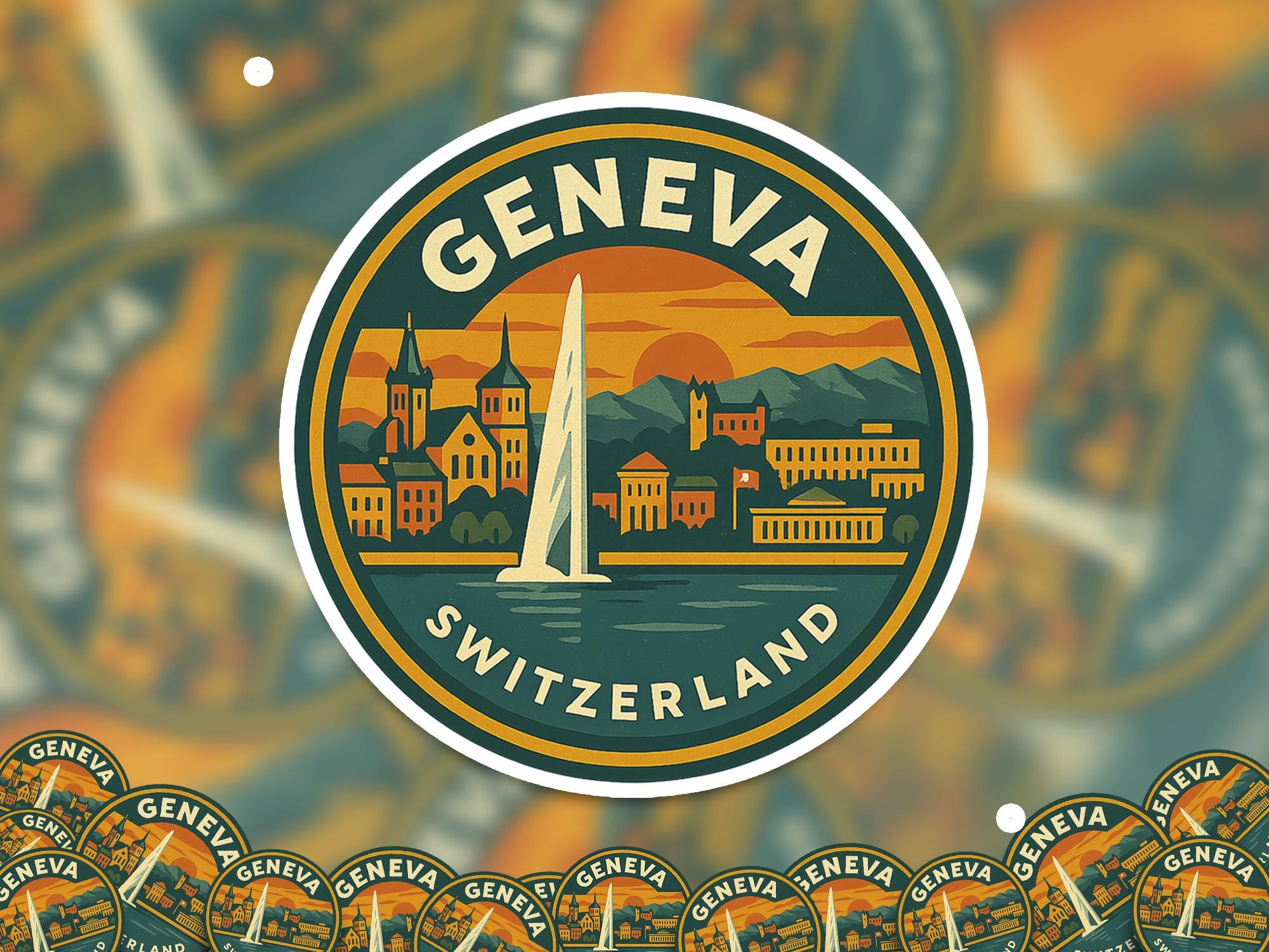 Geneva Switzerland Sticker Kiss-Cut Vinyl, Waterproof Decal, Retro Travel Lover Collection
