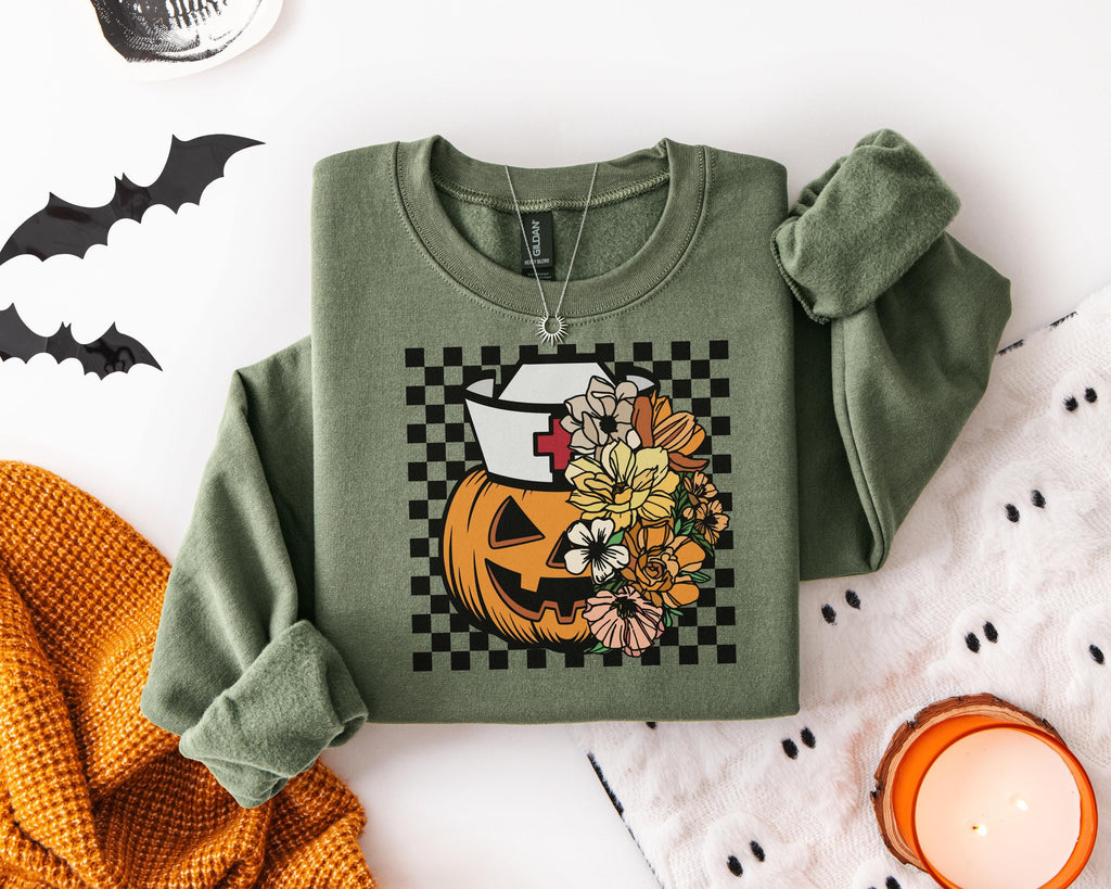 Halloween Nurse Sweatshirt, Pumpkin Ghost RN Shirt, Cute Spooky Nurse Top, Fall Nurse Outfit, Gift for Nurse, Halloween RN Apparel