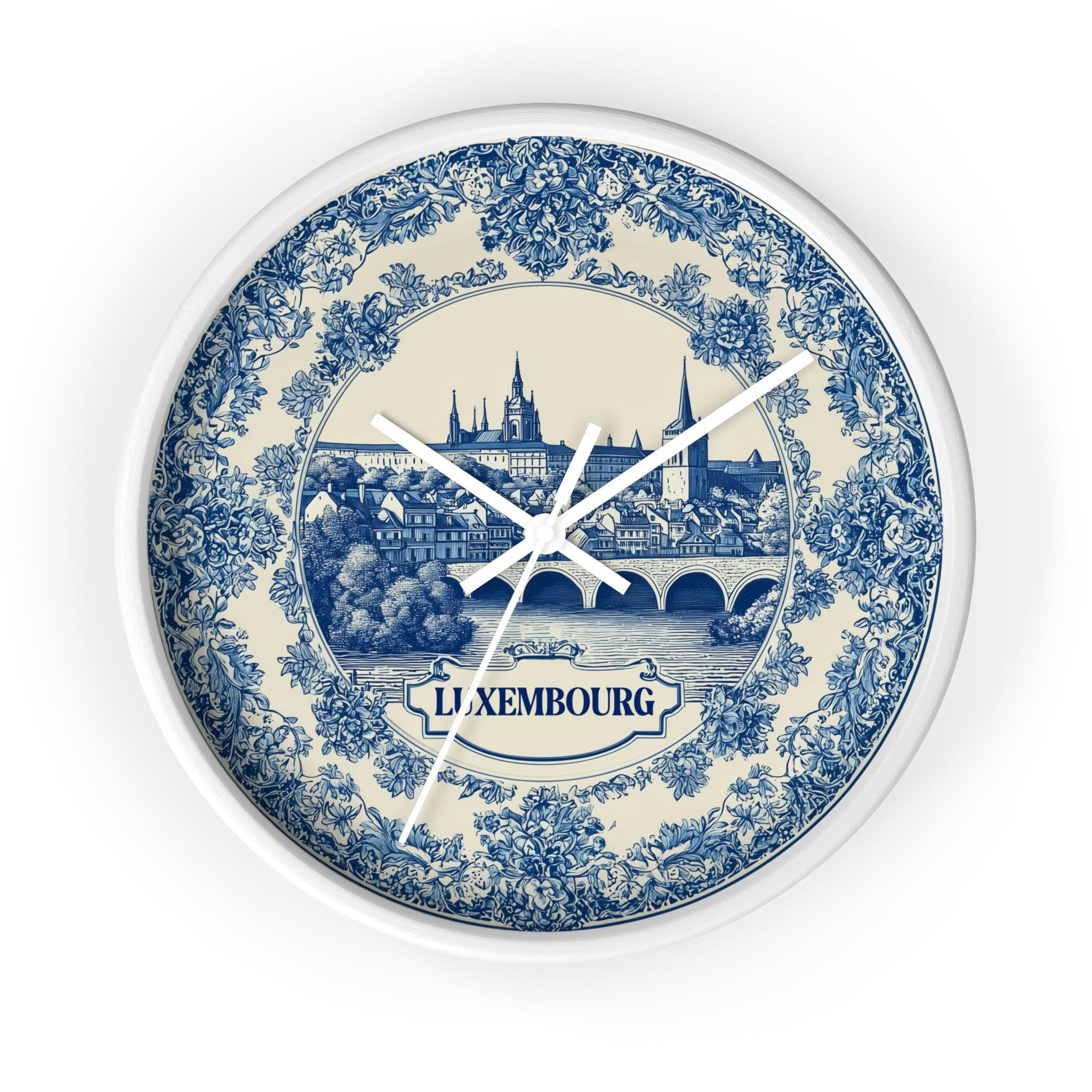 Luxembourg Wall Clock, Delf style Home Decor, Vintage City Travel Keepsake Art