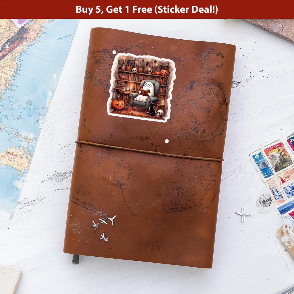 Ghost Library Book Reader Sticker, Book lover Cute Halloween Spooky Vinyl Decal