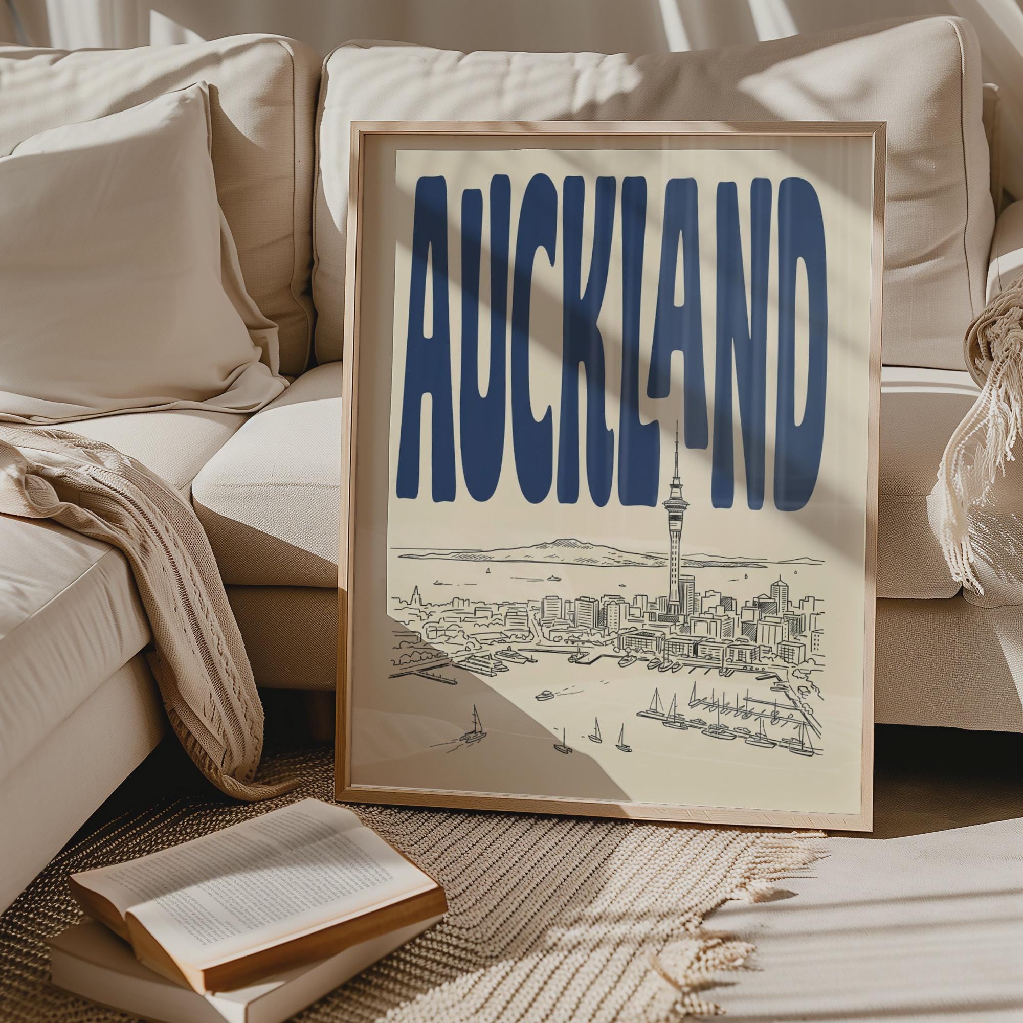 Auckland Skyline Wall Art, Framed Canvas, New Zealand Travel Print