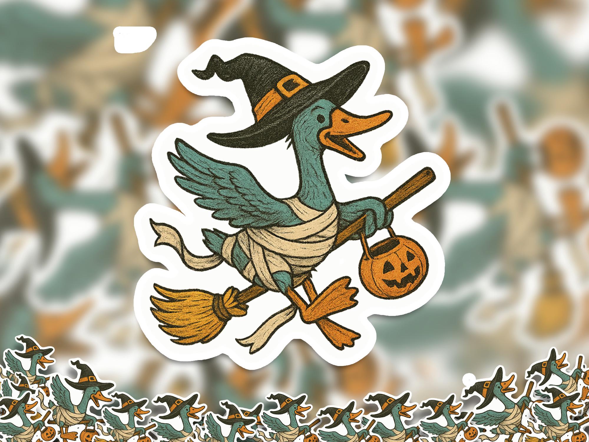 Witch Goose Sticker, Spooky Halloween Waterproof Decal for tumbler, kindle