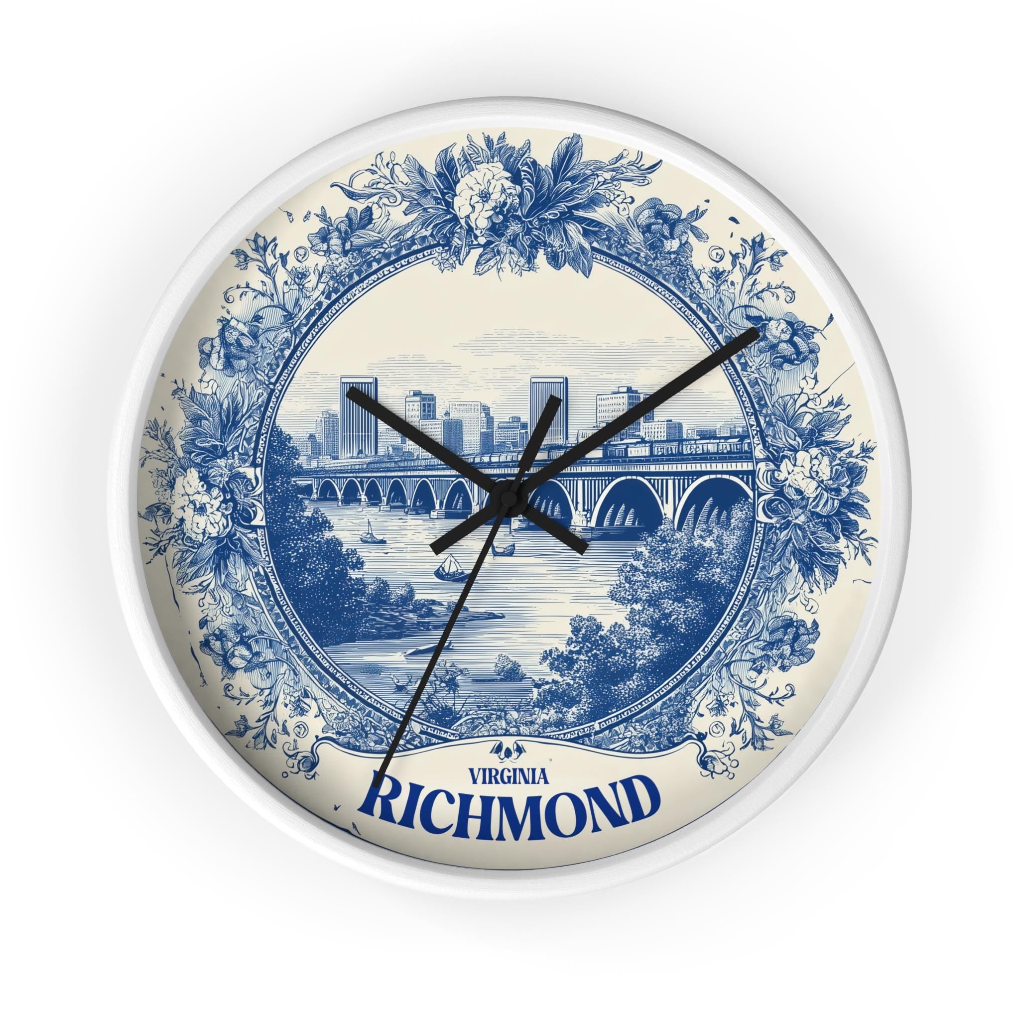Richmond Virginia Wall Clock, Delf style Home Decor, Vintage City Travel Keepsake Art