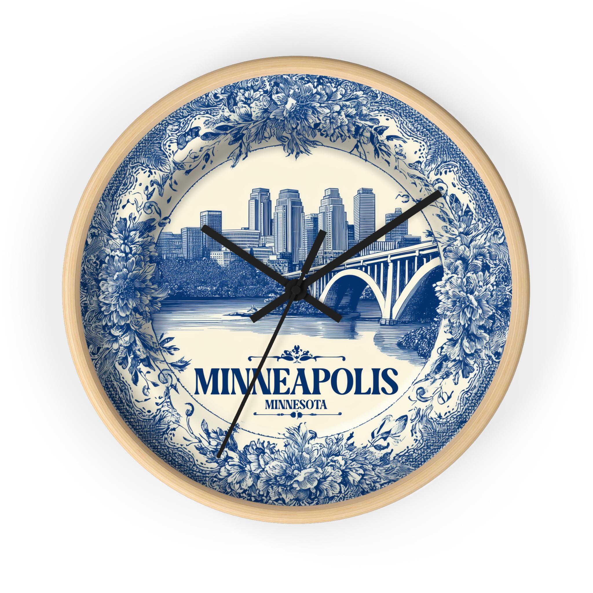 Minneapolis Minnesota Wall Clock, Delf style Home Decor, Vintage City Travel Keepsake Art