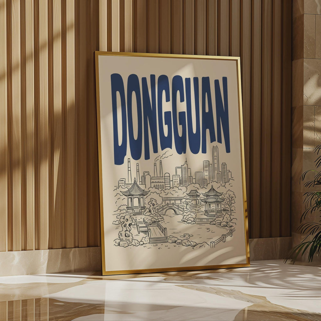 Dongguan Skyline Wall Art, Framed Canvas Print, Minimalist China City Decor