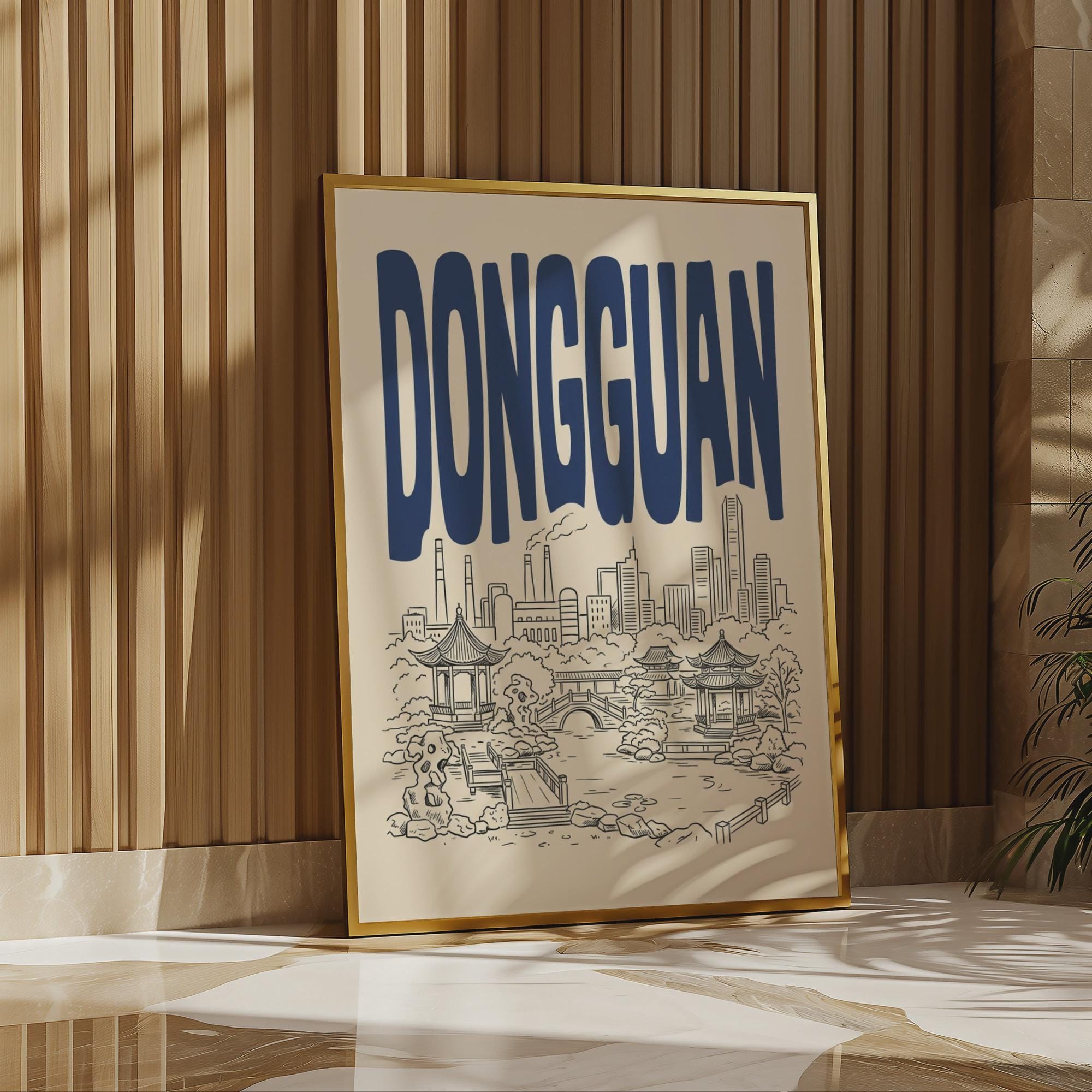 Dongguan Skyline Wall Art, Framed Canvas Print, Minimalist China City Decor