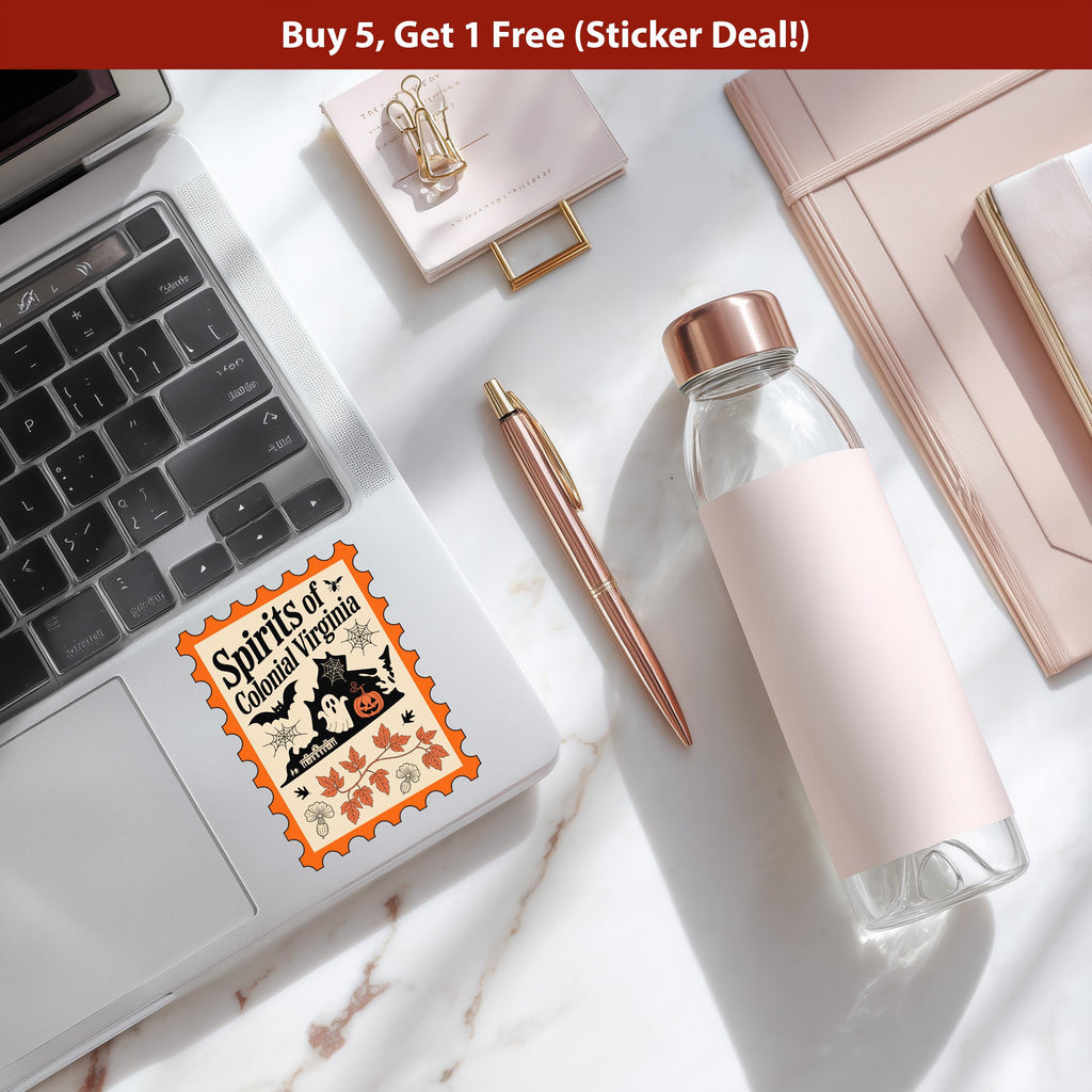 Virginia Stamp Halloween Sticker, Spooky USA Kiss-Cut Vinyl, Waterproof Decal, United States Travel