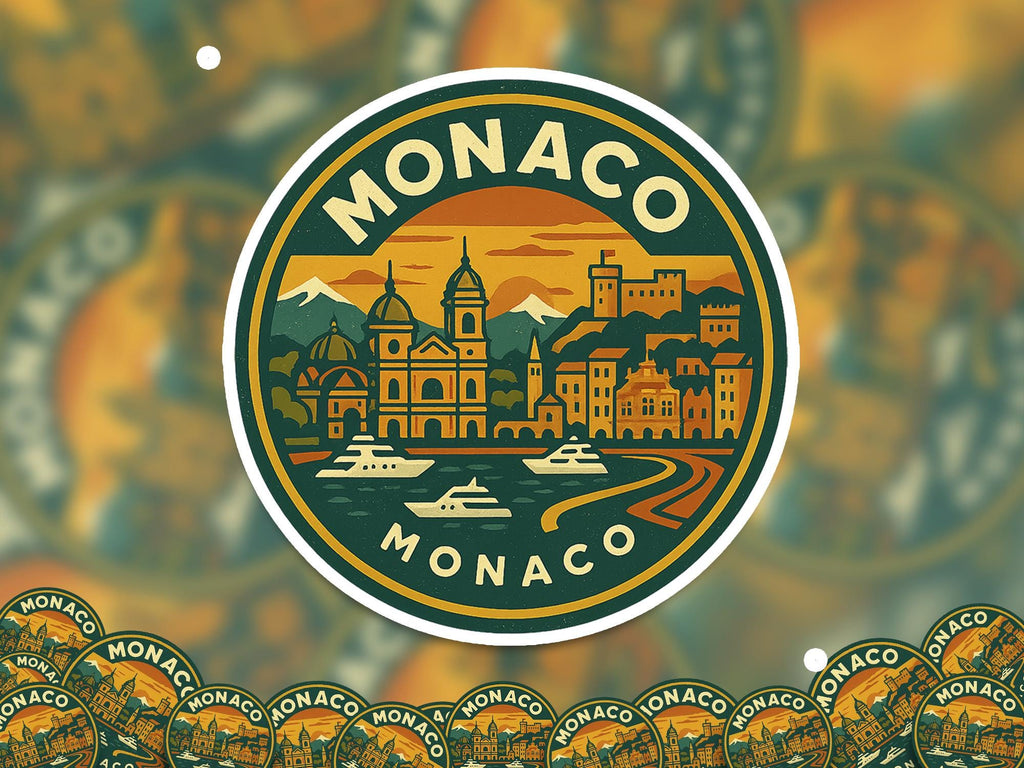 Monaco Sticker Kiss-Cut Vinyl, Waterproof Decal, Retro Travel Lover Collection