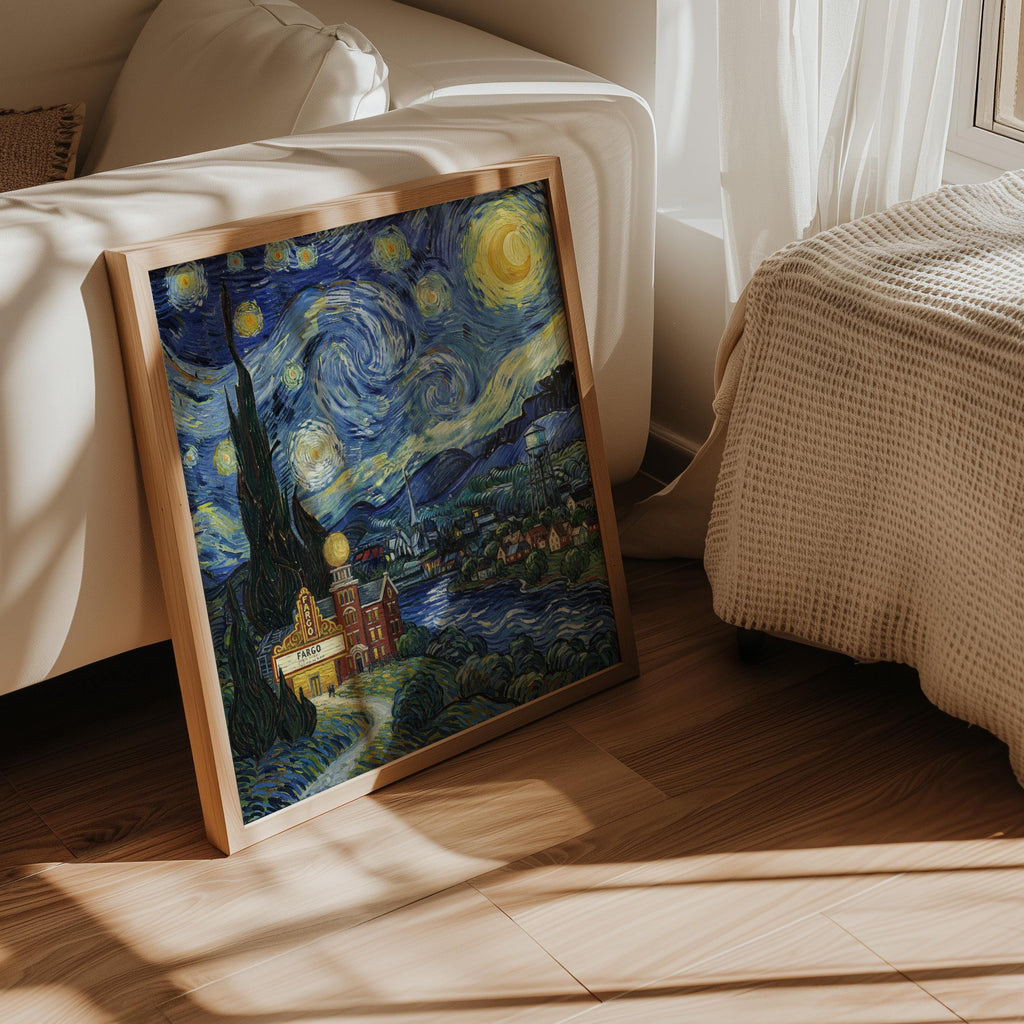 Fargo North Dakota Starry Night Wall Art, Van Gogh Print, Travel Gift Home Decor
