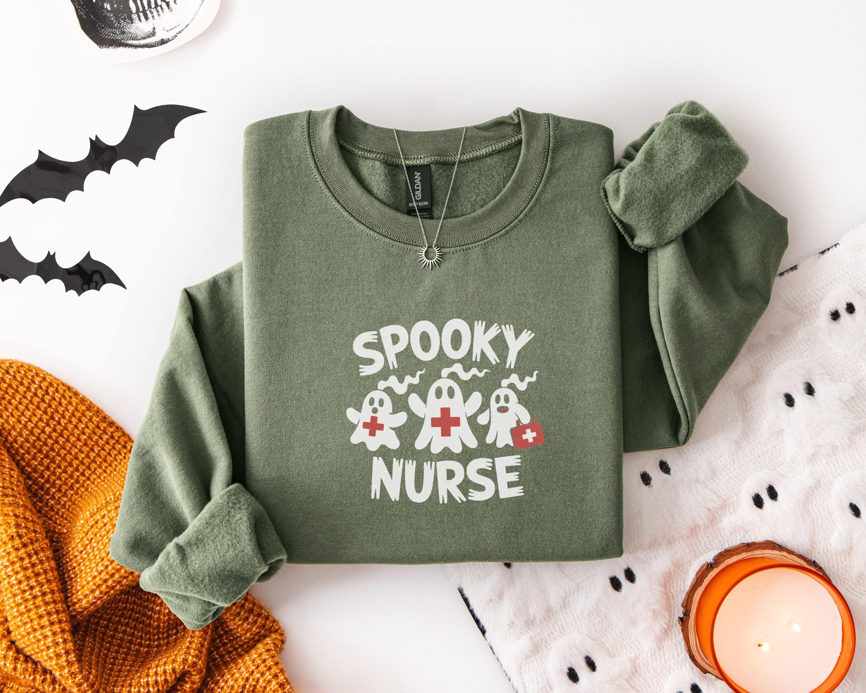 Spooky Nurse Sweatshirt: Ghost Funny Halloween RN Outfit