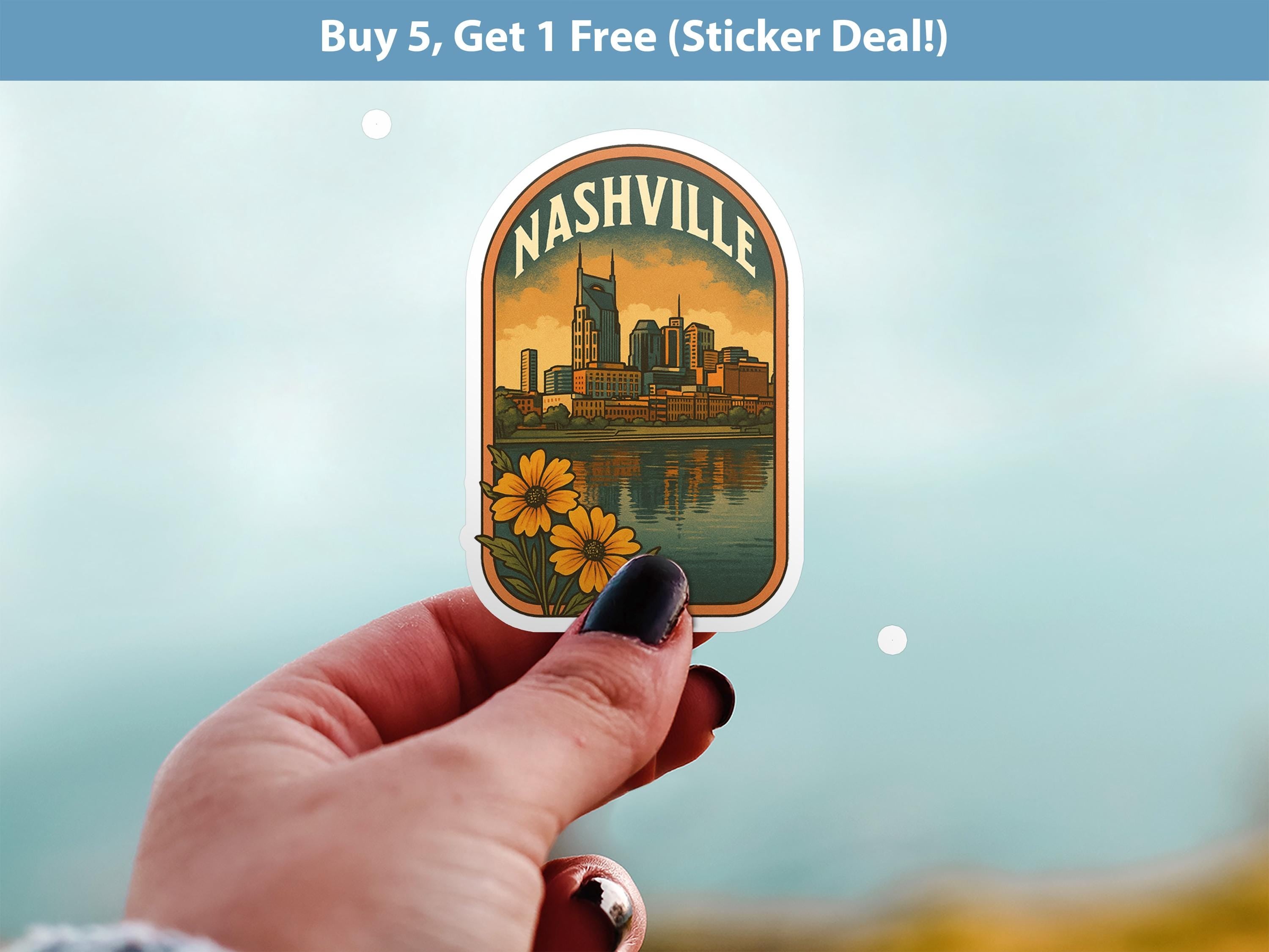 Nashville Tennessee Sticker, Vintage City Vinyl Decal, Retro Travel Lover Collection, Journal Scrapbook