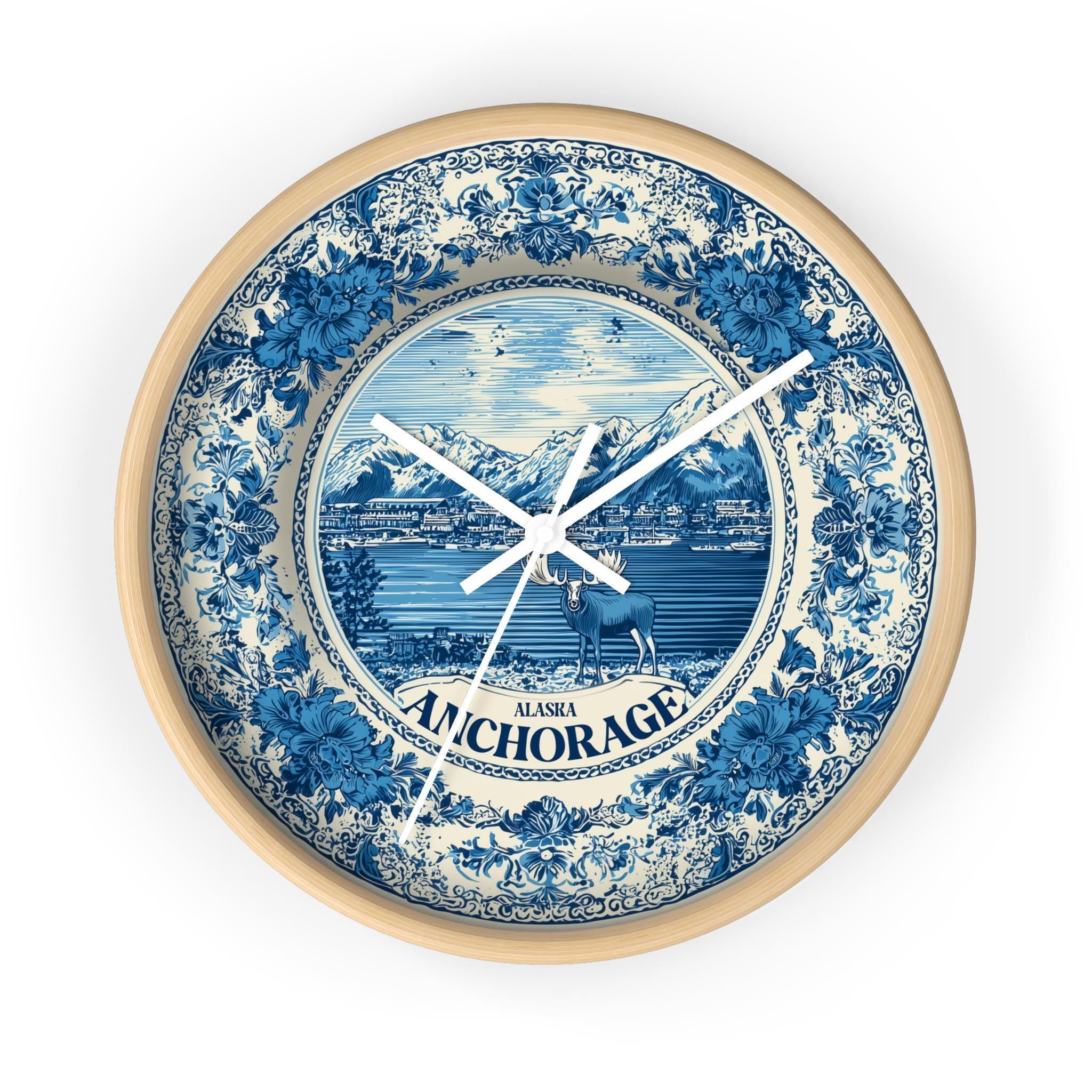 Anchorage Alaska Wall Clock, Delf style Home Decor, Vintage City Travel Keepsake Art