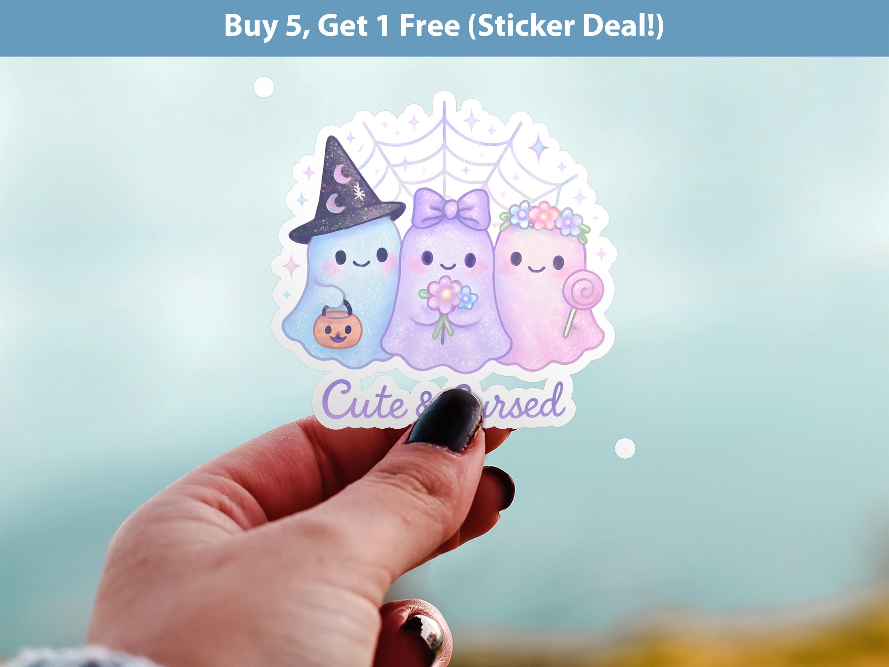 Cute & Cursed Ghost Sticker, Pastel Halloween Ghostie Decal, Kawaii Journal Scrapbook Gift