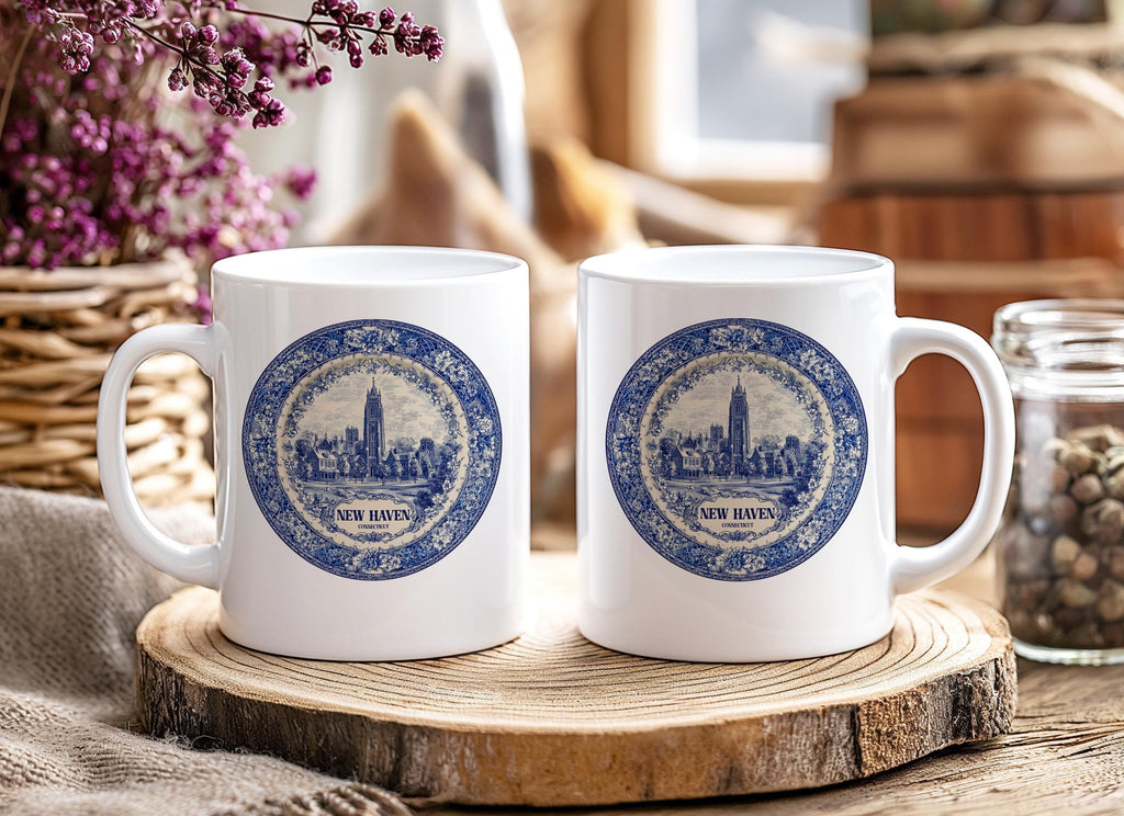 New Haven Connecticut Mug, Custom Delft Style cup, Personalized Vintage Travel City Gift