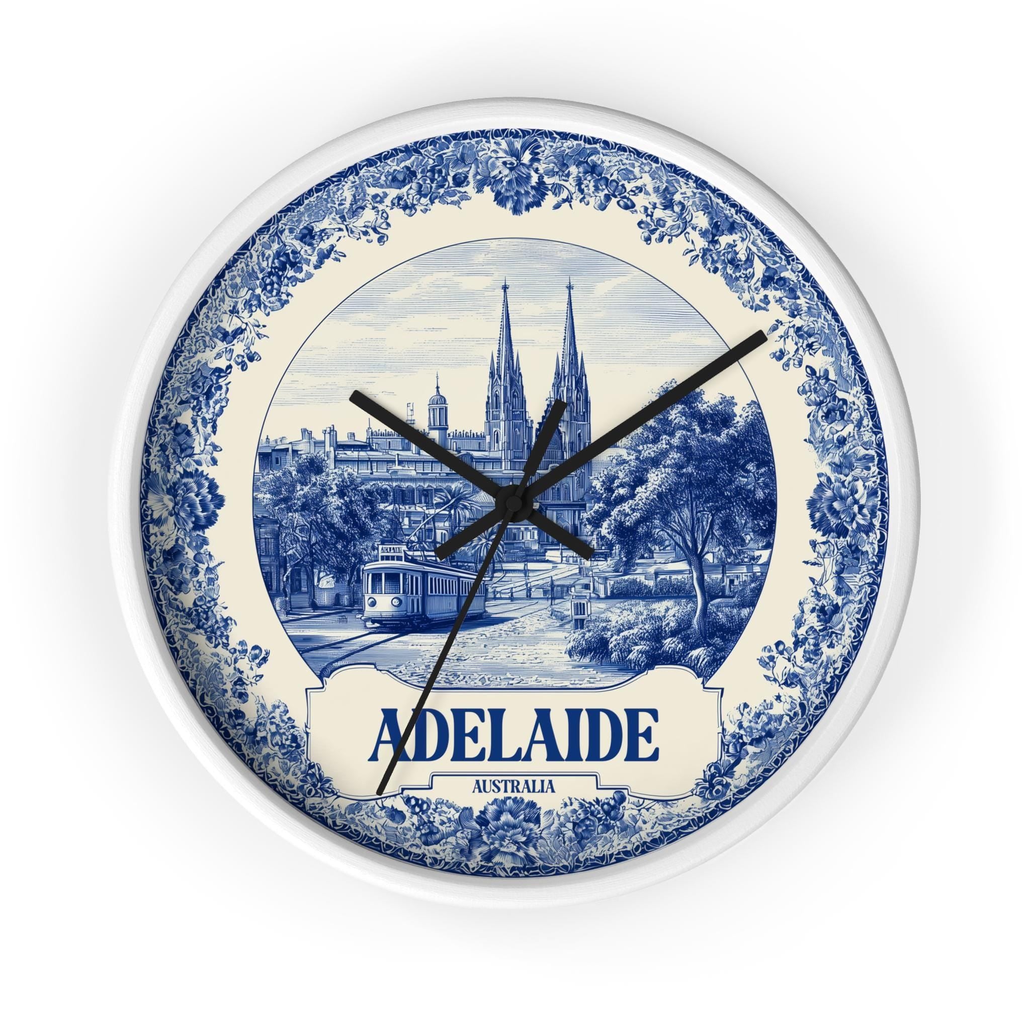 Adelaide Australia Wall Clock, Delf style Home Decor, Vintage City Travel Keepsake Art