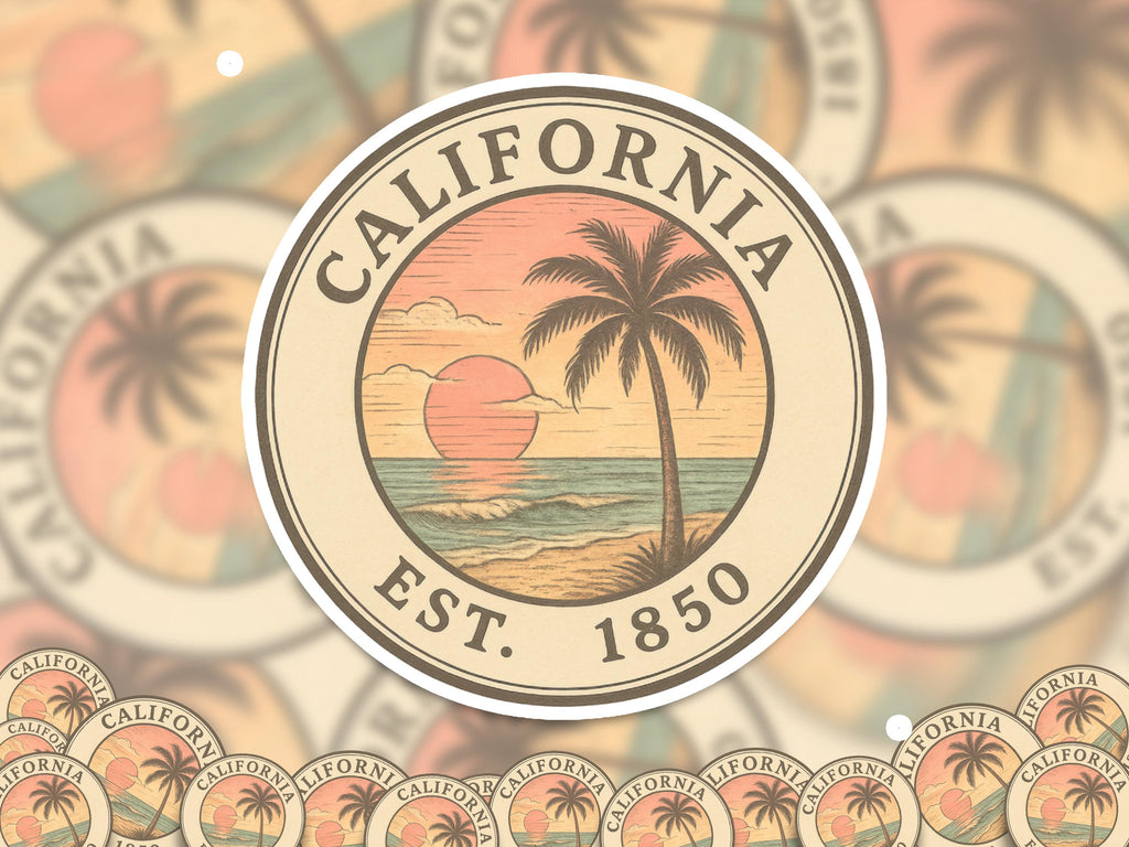 California Sticker, Vintage US States Retro Decal, Waterproof Retro Travel Collection for Laptop Tumbler
